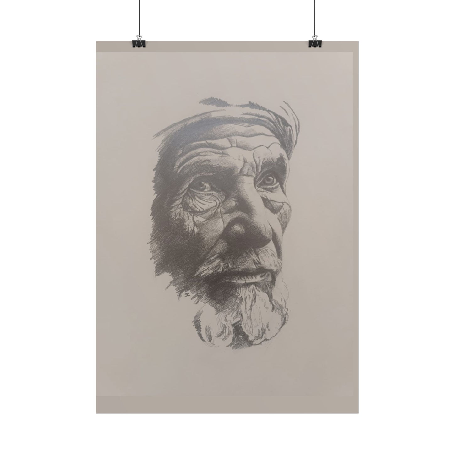 Rolled Poster – Realistic Portrait Pencil Sketch of The Moroccan Farmer | Dramatic Monochrome Wall Art