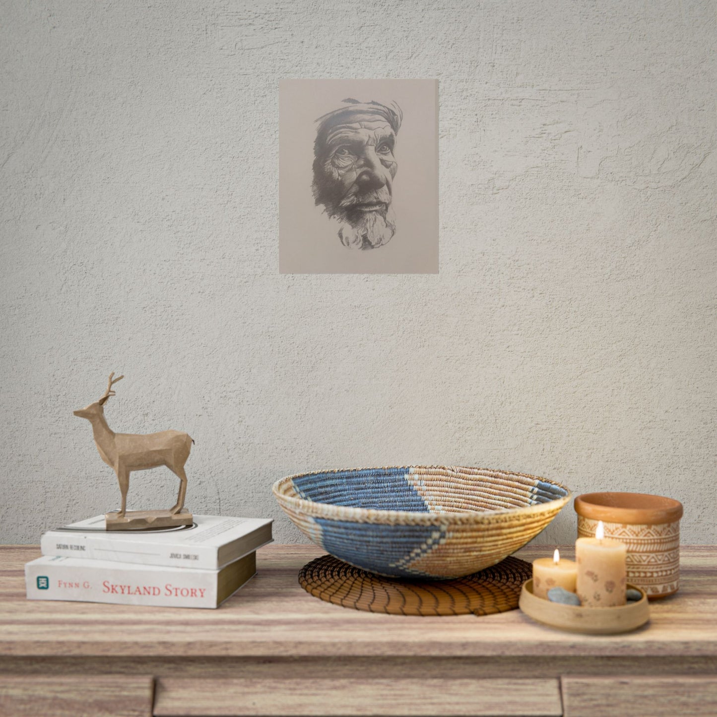 Rolled Poster – Realistic Portrait Pencil Sketch of The Moroccan Farmer | Dramatic Monochrome Wall Art