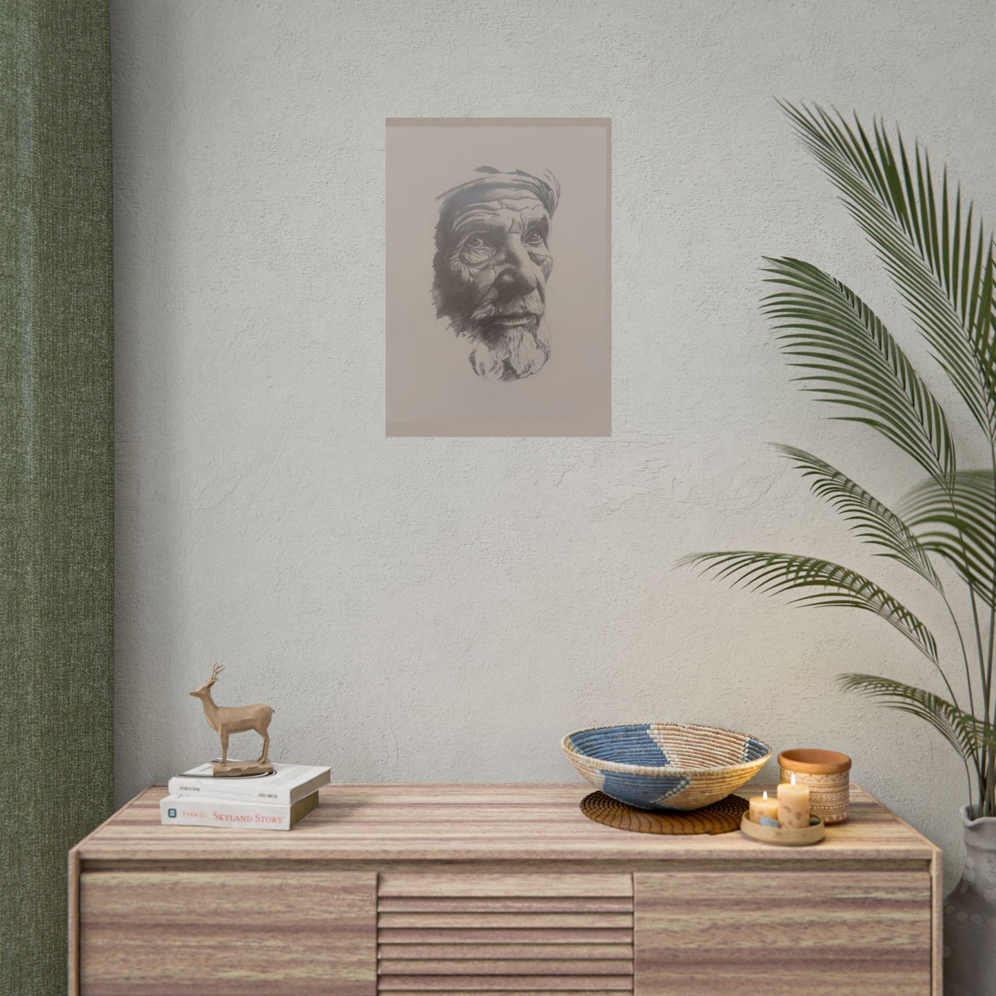 Rolled Poster – Realistic Portrait Pencil Sketch of The Moroccan Farmer | Dramatic Monochrome Wall Art