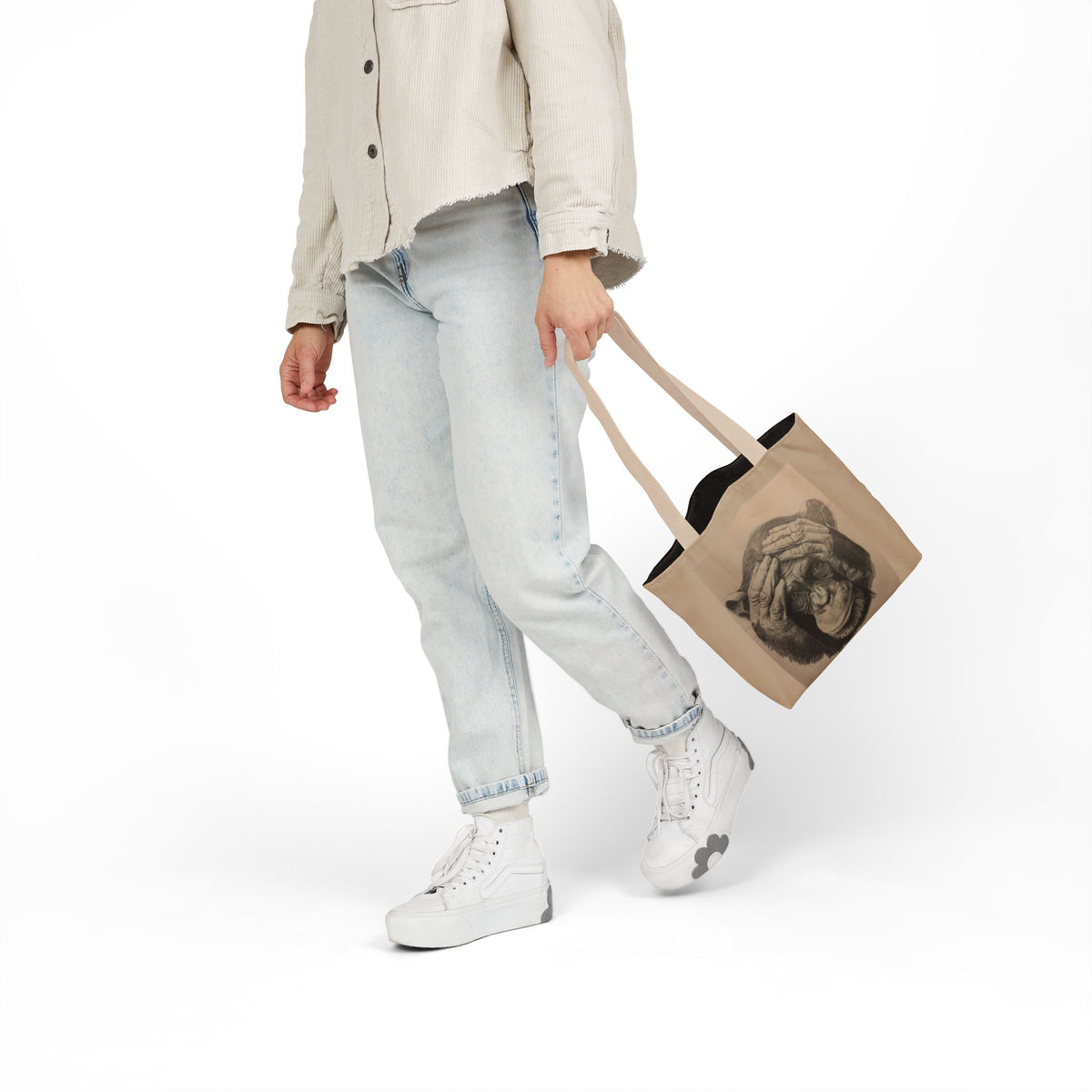 Chimpanzee Sketch Canvas Tote — Playful Monkey Art Tote Bag
