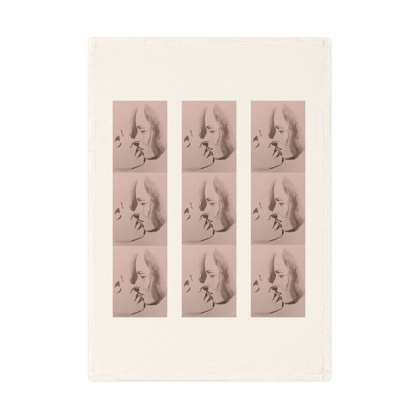 Vintage Portrait Cotton Tea Towel — Blush Repeating Face Pattern, Retro Bathroom or Kitchen Decor