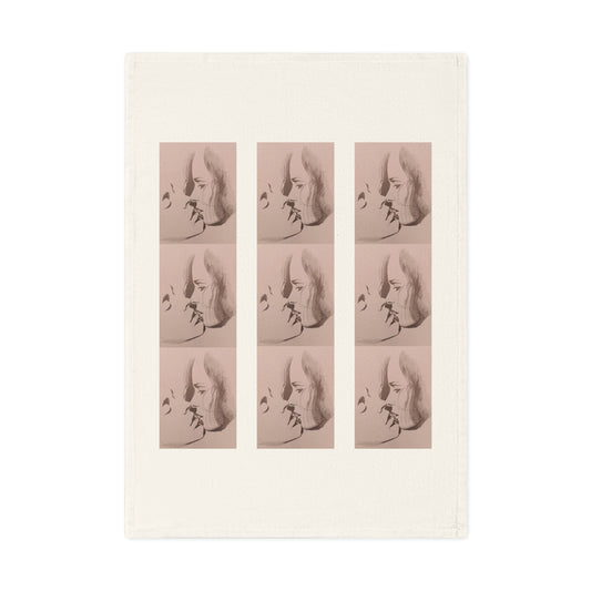 Vintage Portrait Cotton Tea Towel — Blush Repeating Face Pattern, Retro Bathroom or Kitchen Decor