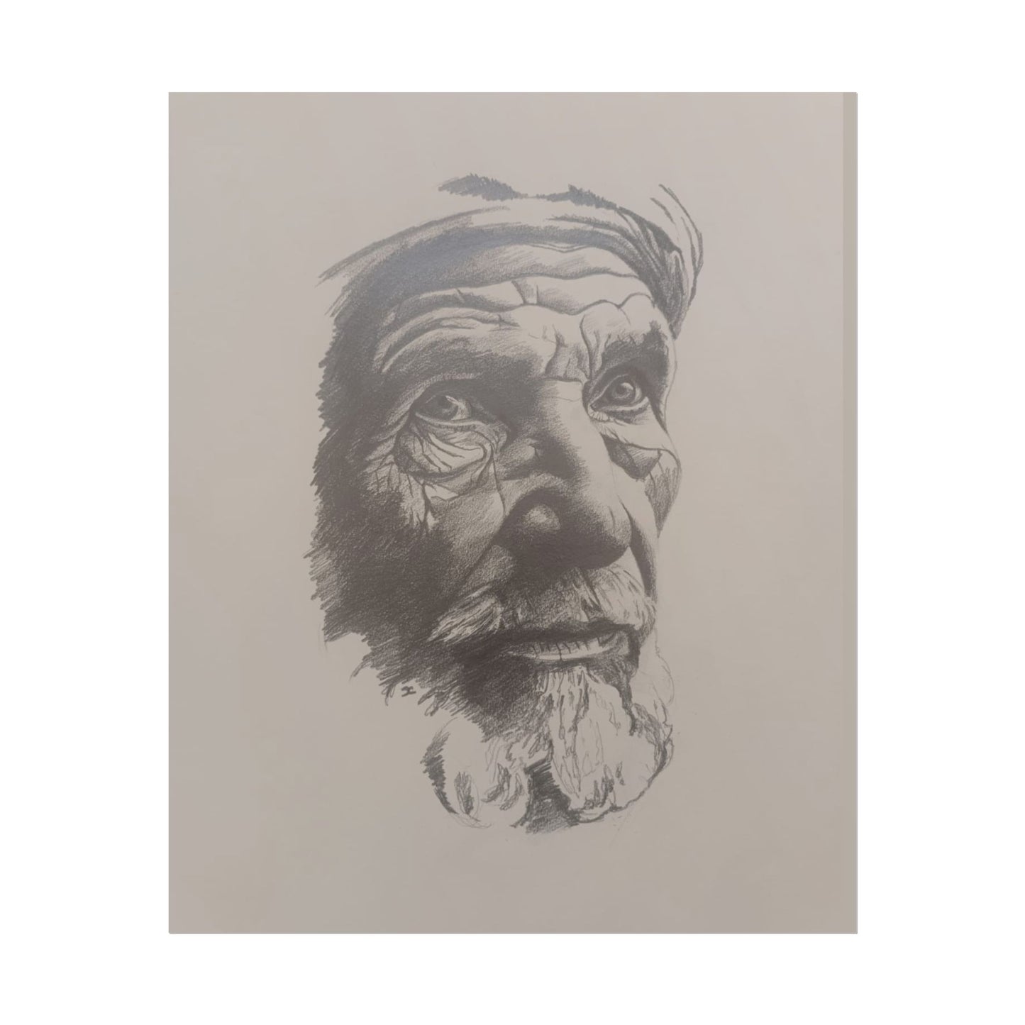 Rolled Poster – Realistic Portrait Pencil Sketch of The Moroccan Farmer | Dramatic Monochrome Wall Art