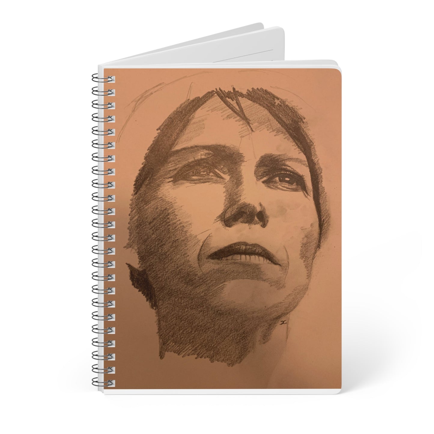 An original JC-Portraits drawing,  A5 Wire-bound Notebook — I Wonder-Portrait Sketch Cover, Artist Journal & Lined Notebook
