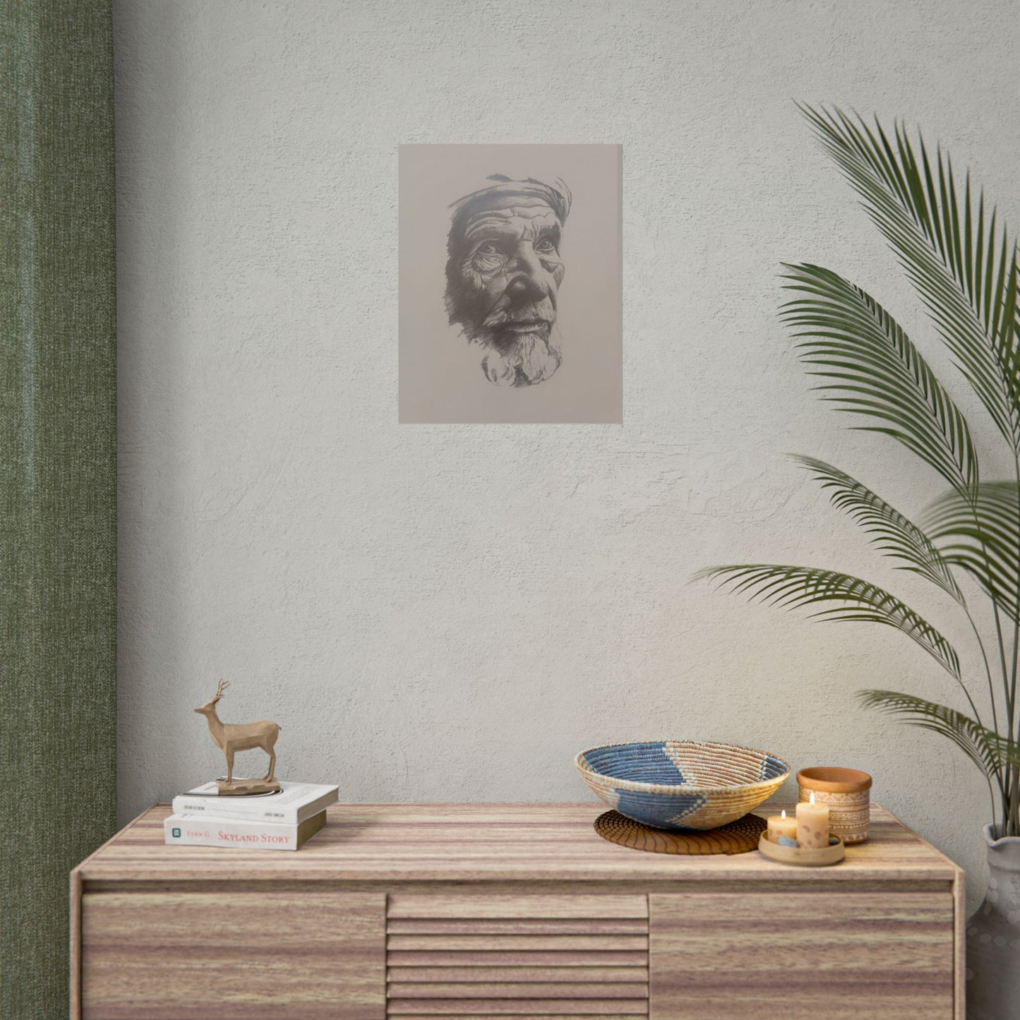 Rolled Poster – Realistic Portrait Pencil Sketch of The Moroccan Farmer | Dramatic Monochrome Wall Art