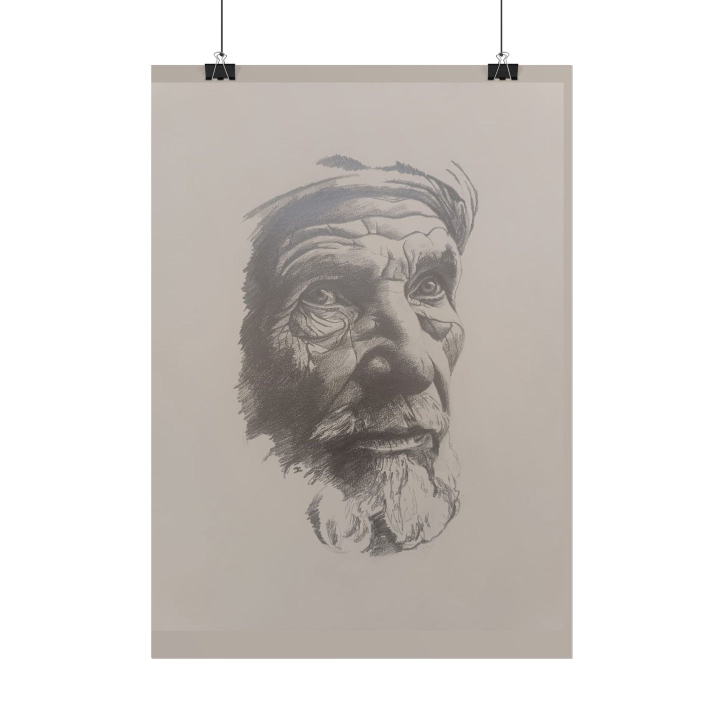 Rolled Poster – Realistic Portrait Pencil Sketch of The Moroccan Farmer | Dramatic Monochrome Wall Art
