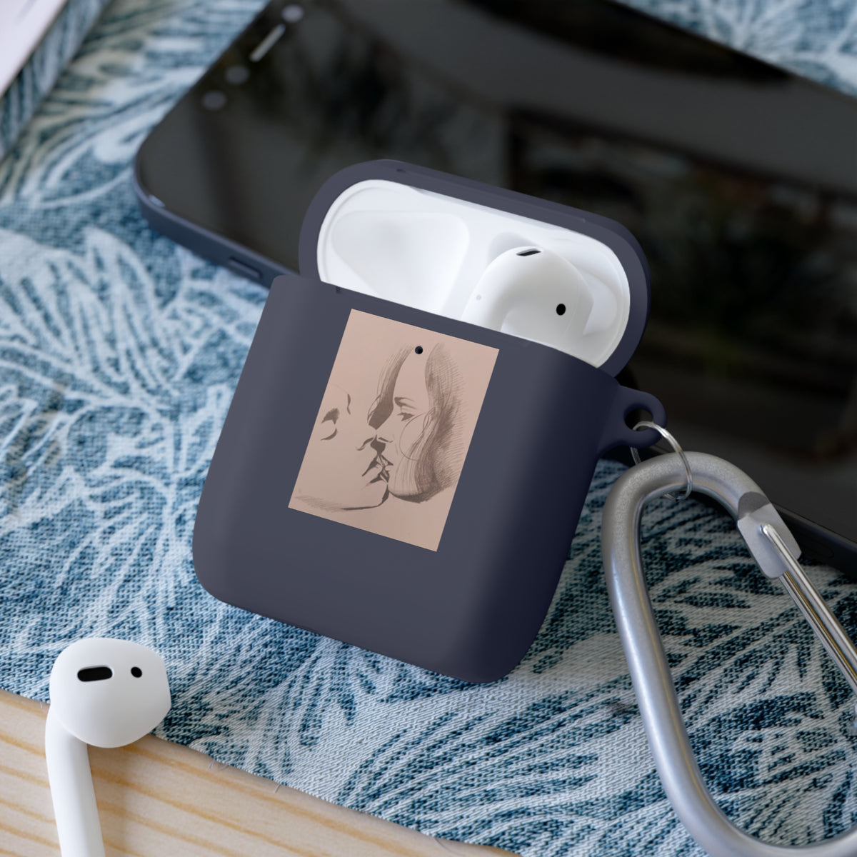 The Kiss - Artistic Portrait AirPods Case - Minimal Face Sketch & Monogram Design