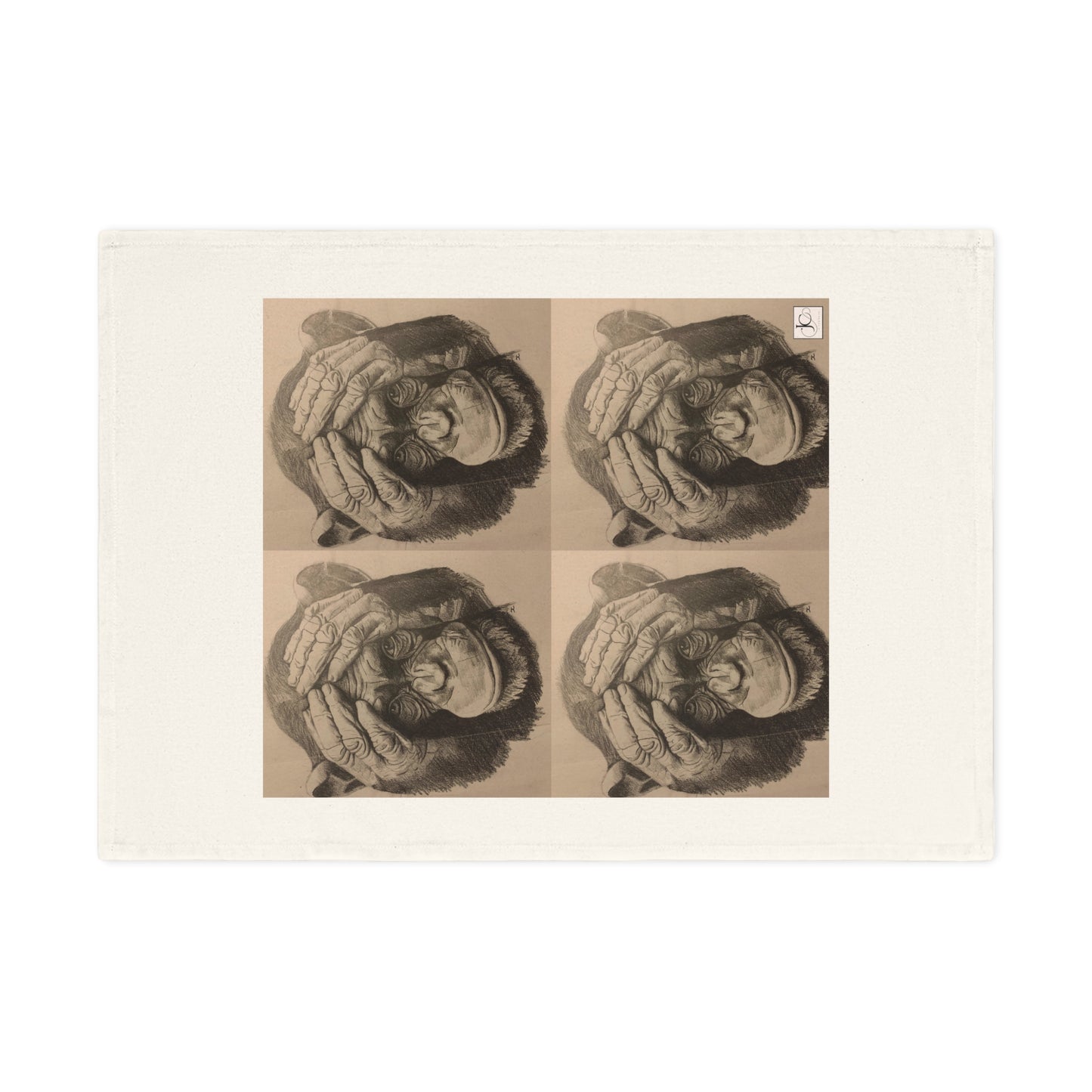 Chimpanzee Sketch Cotton Tea Towel — Vintage Primate Art Kitchen Towel