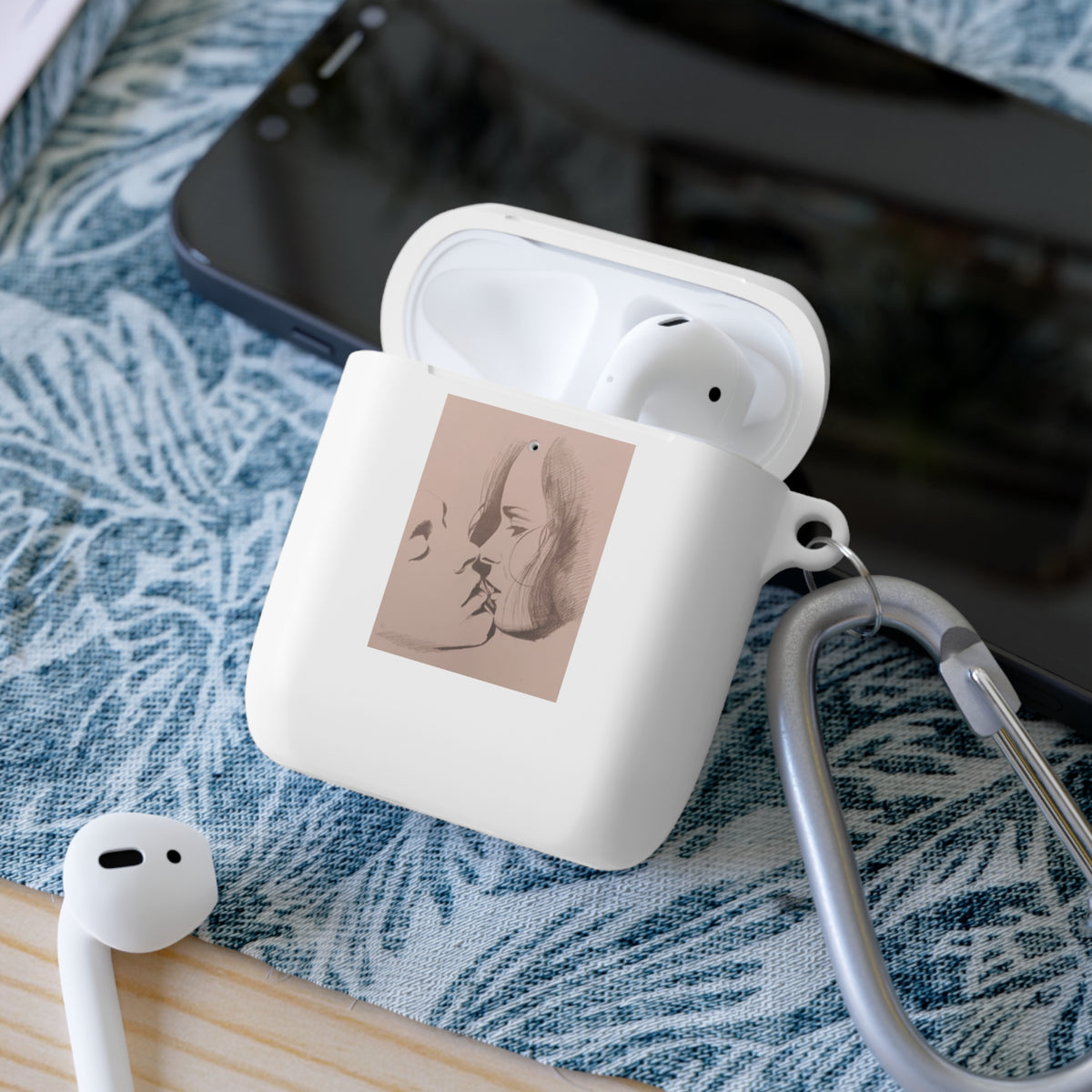 The Kiss - Artistic Portrait AirPods Case - Minimal Face Sketch & Monogram Design