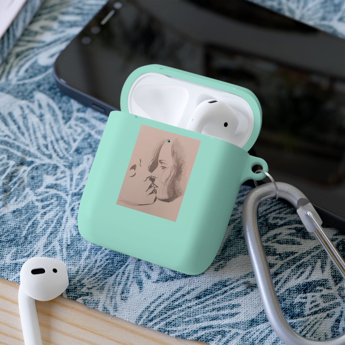 The Kiss - Artistic Portrait AirPods Case - Minimal Face Sketch & Monogram Design