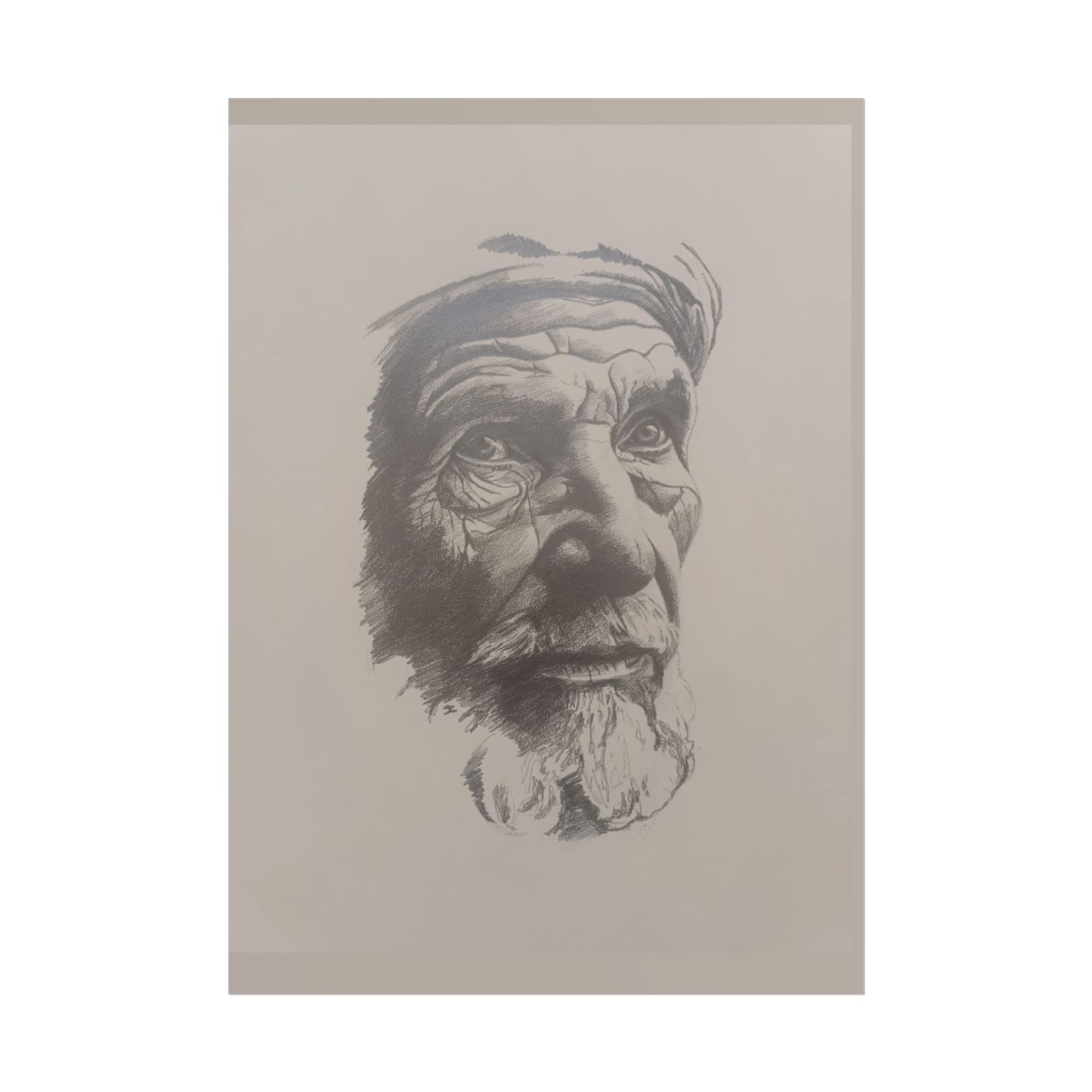 Rolled Poster – Realistic Portrait Pencil Sketch of The Moroccan Farmer | Dramatic Monochrome Wall Art