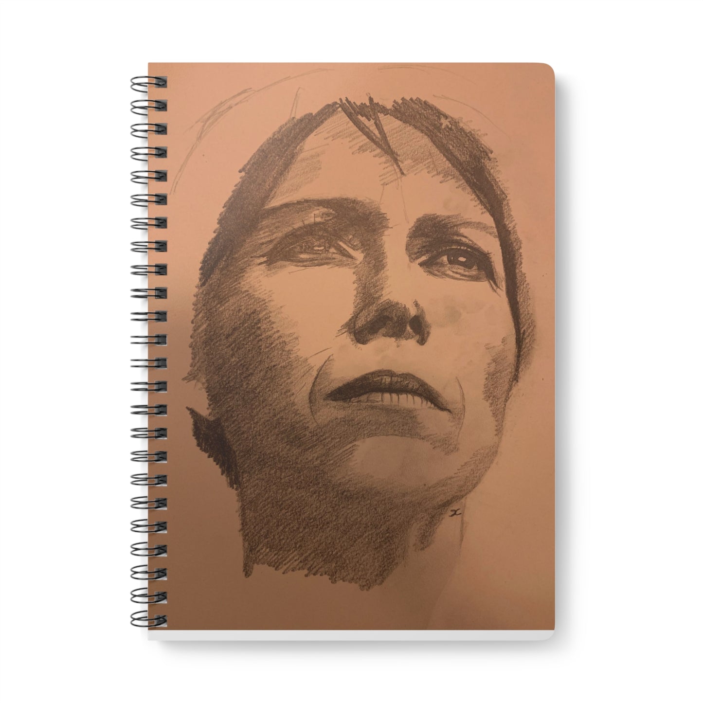 An original JC-Portraits drawing,  A5 Wire-bound Notebook — I Wonder-Portrait Sketch Cover, Artist Journal & Lined Notebook