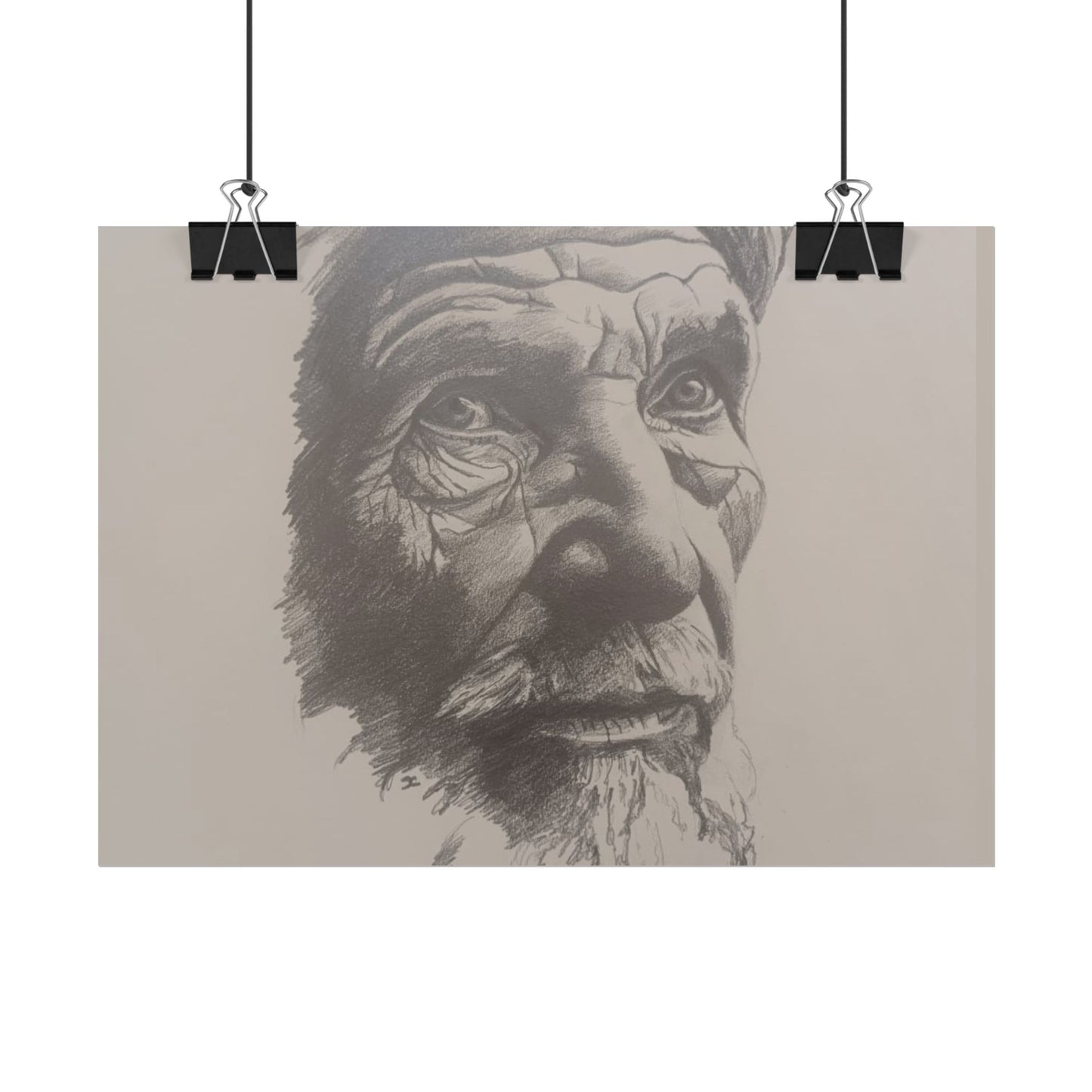Rolled Poster – Realistic Portrait Pencil Sketch of The Moroccan Farmer | Dramatic Monochrome Wall Art