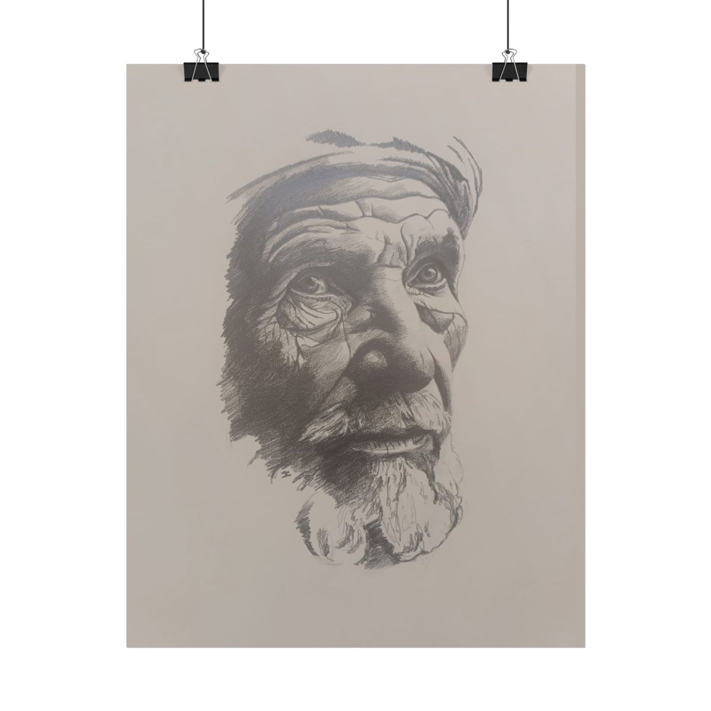 Rolled Poster – Realistic Portrait Pencil Sketch of The Moroccan Farmer | Dramatic Monochrome Wall Art