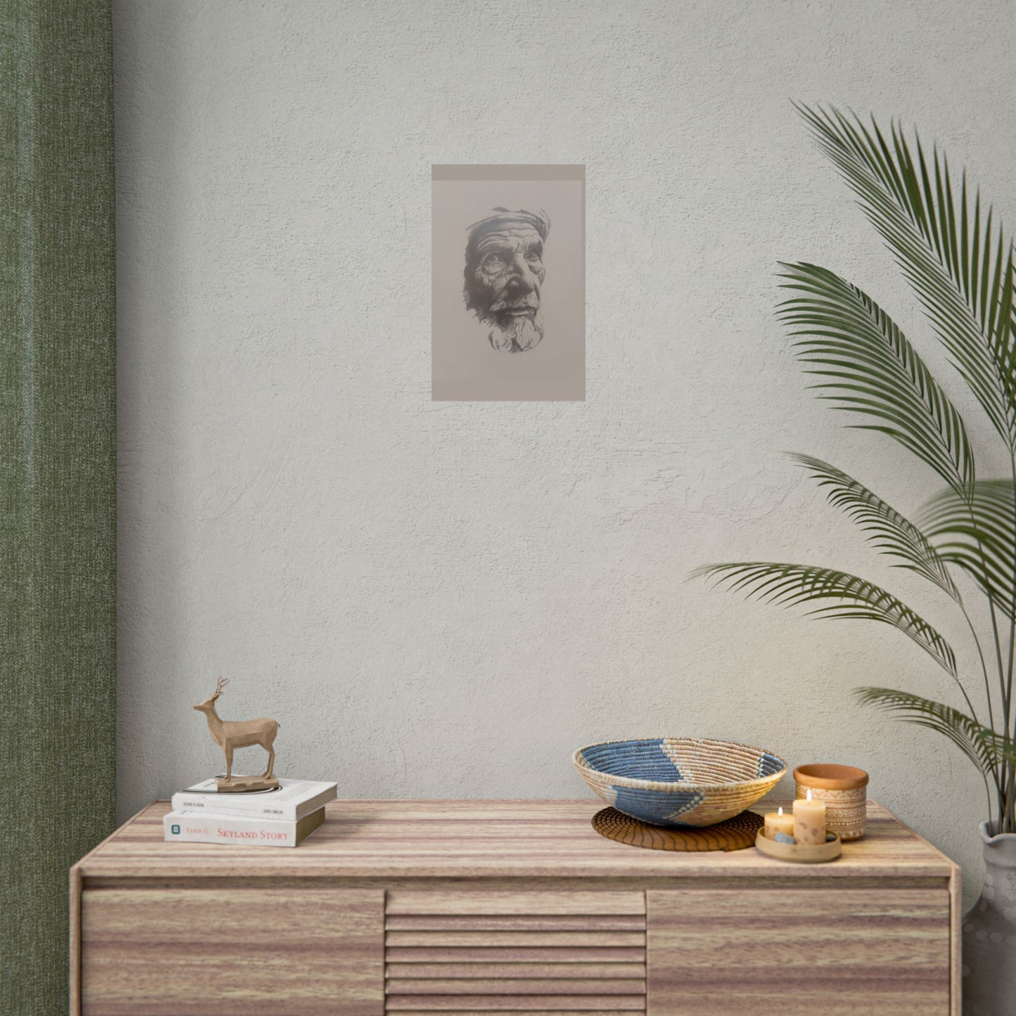 Rolled Poster – Realistic Portrait Pencil Sketch of The Moroccan Farmer | Dramatic Monochrome Wall Art