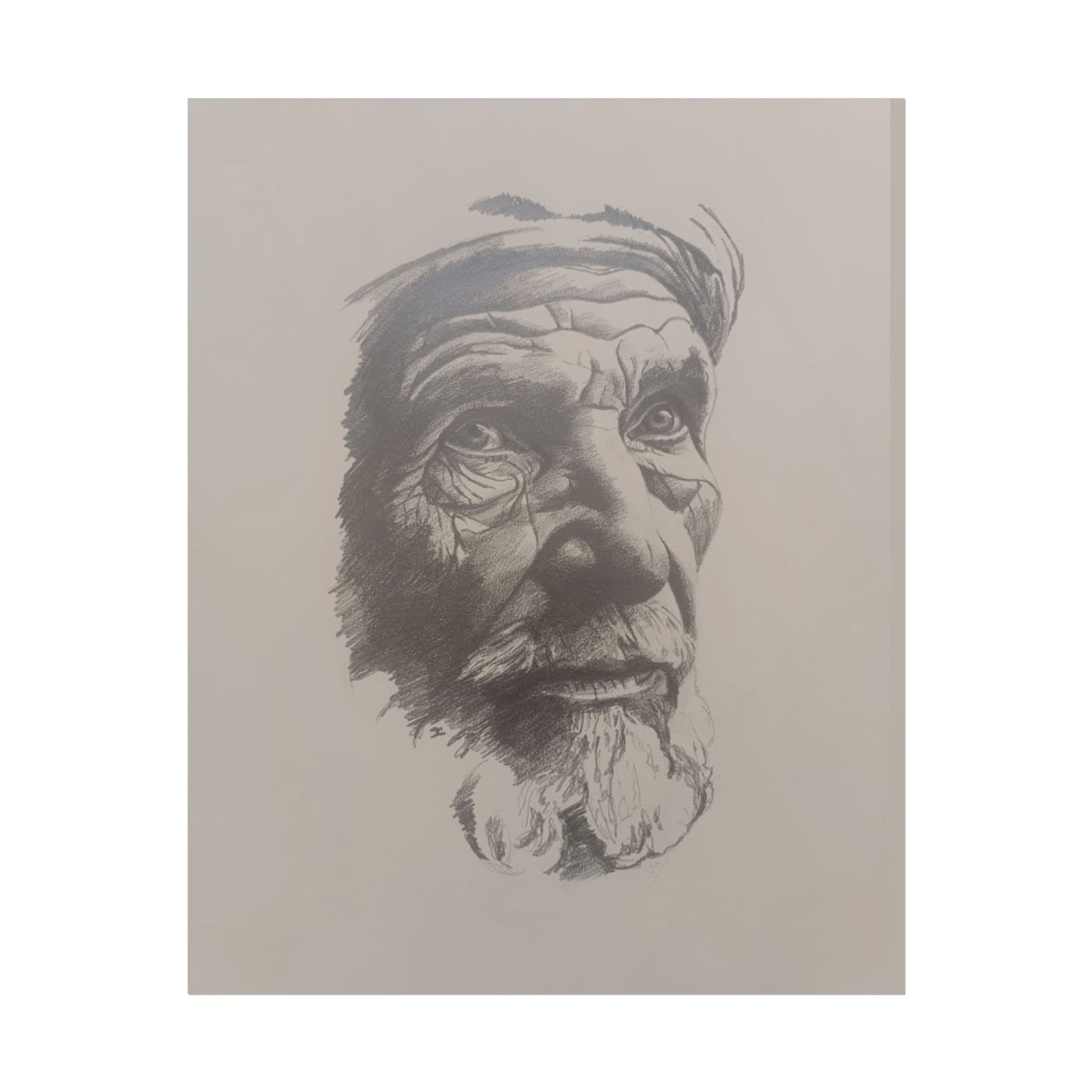 Rolled Poster – Realistic Portrait Pencil Sketch of The Moroccan Farmer | Dramatic Monochrome Wall Art