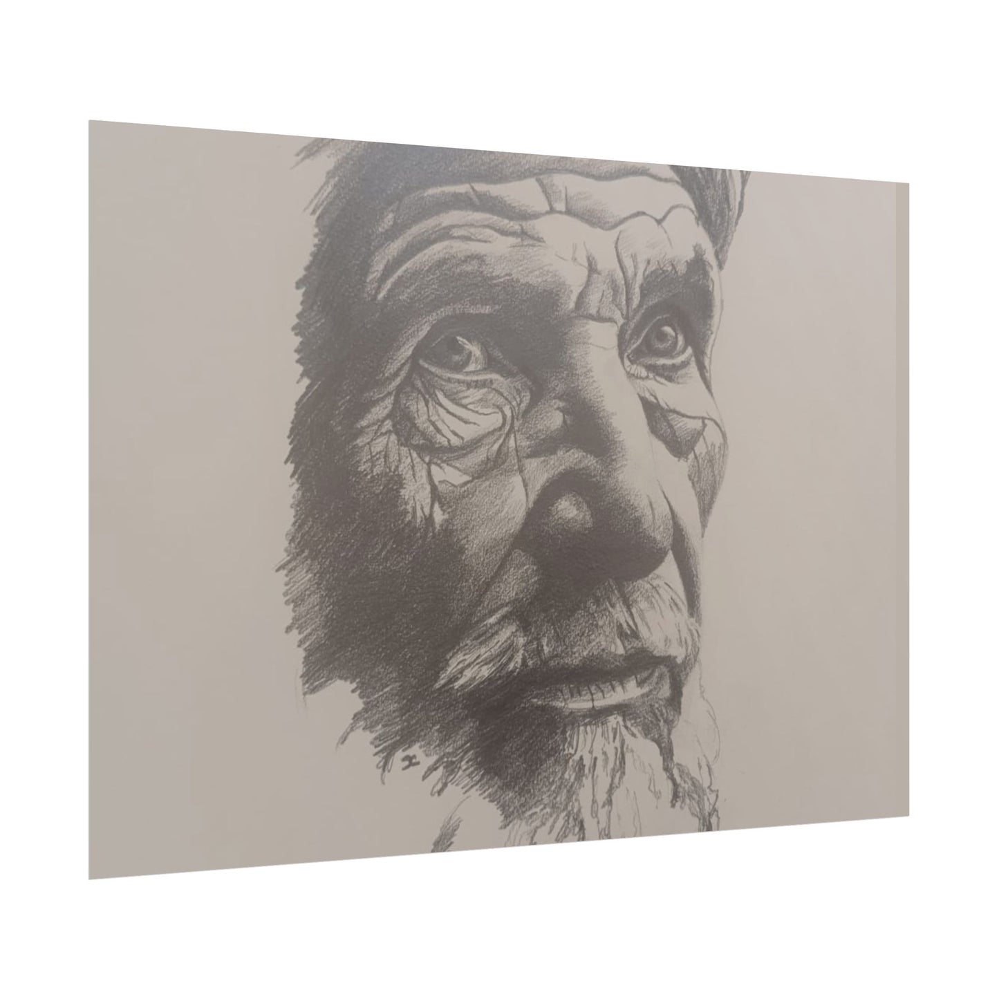Rolled Poster – Realistic Portrait Pencil Sketch of The Moroccan Farmer | Dramatic Monochrome Wall Art