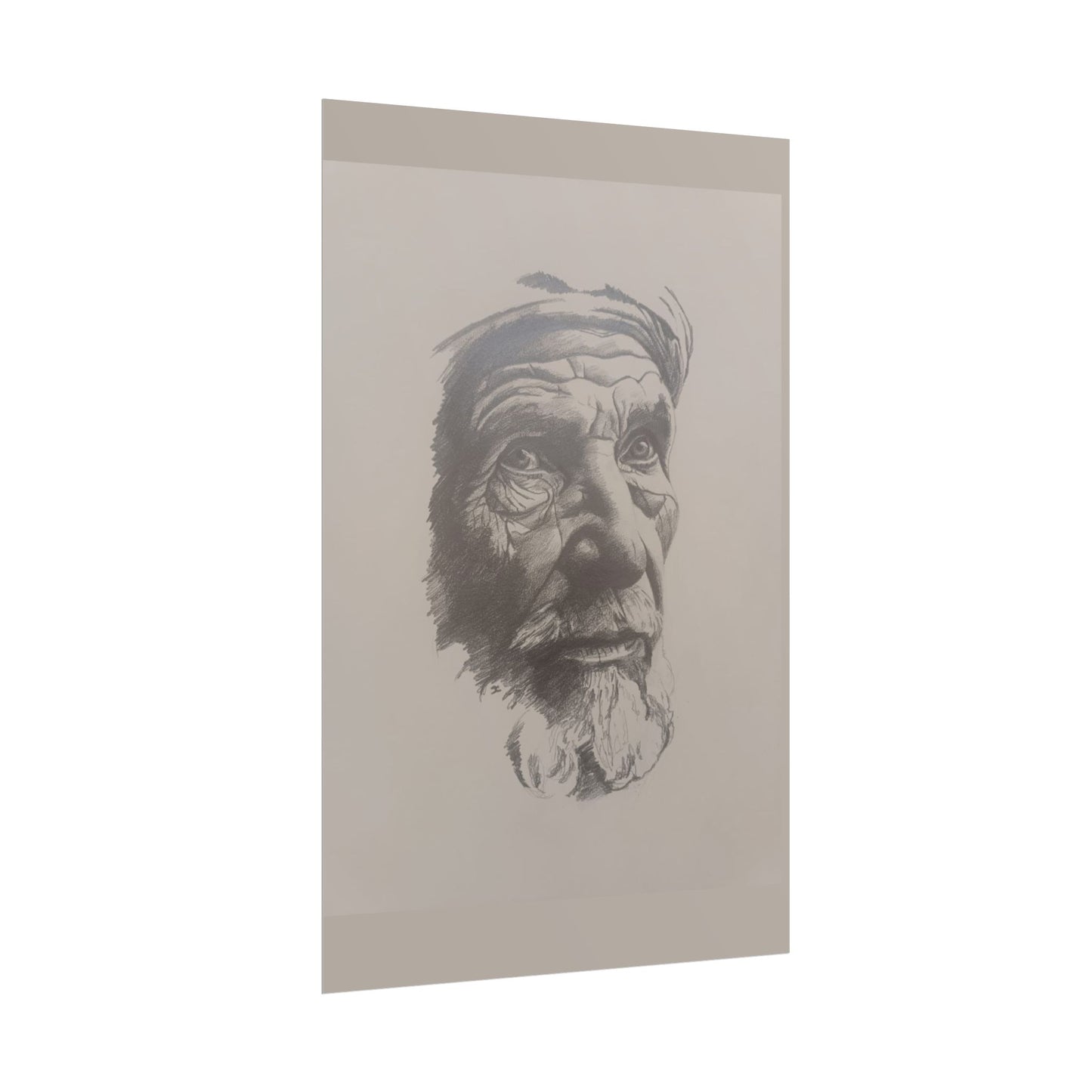 Rolled Poster – Realistic Portrait Pencil Sketch of The Moroccan Farmer | Dramatic Monochrome Wall Art