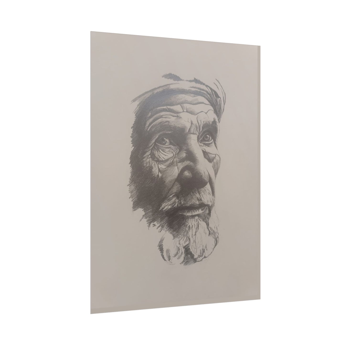 Rolled Poster – Realistic Portrait Pencil Sketch of The Moroccan Farmer | Dramatic Monochrome Wall Art