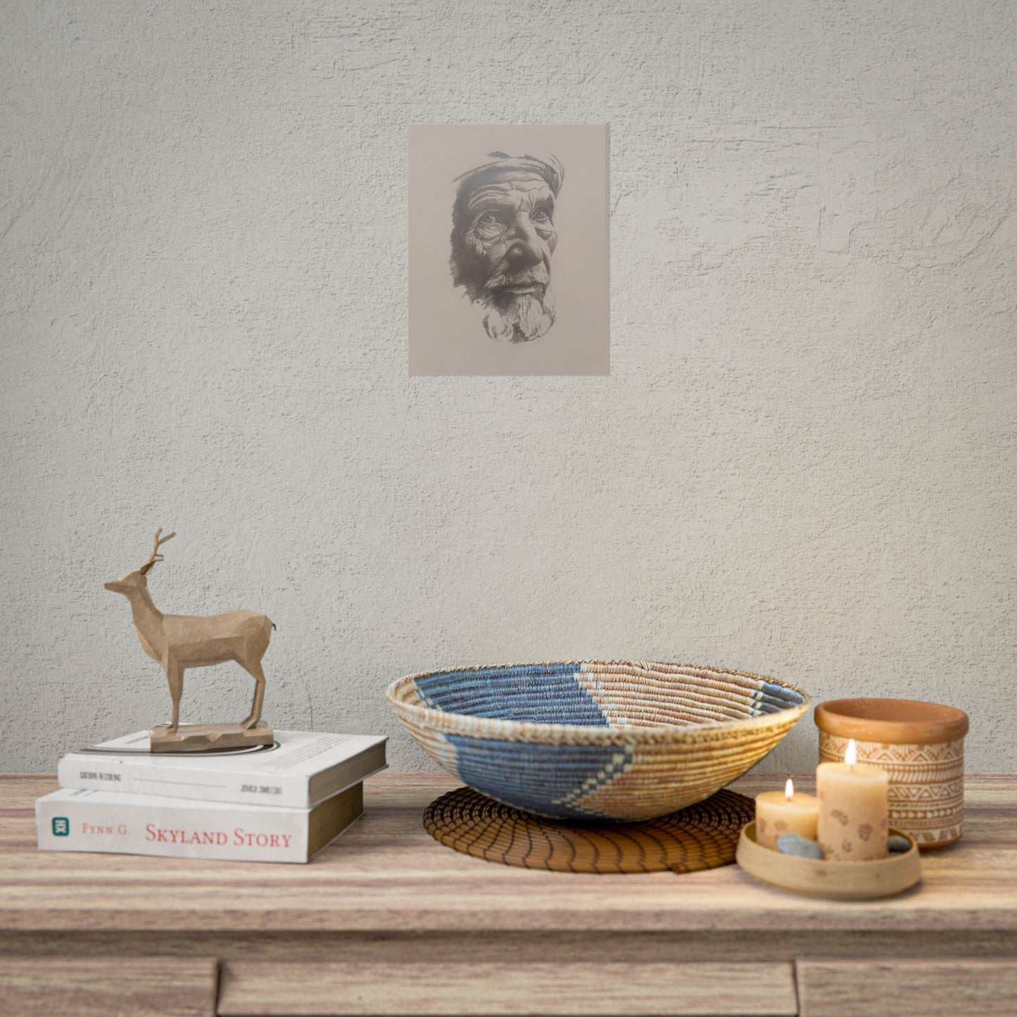 Rolled Poster – Realistic Portrait Pencil Sketch of The Moroccan Farmer | Dramatic Monochrome Wall Art