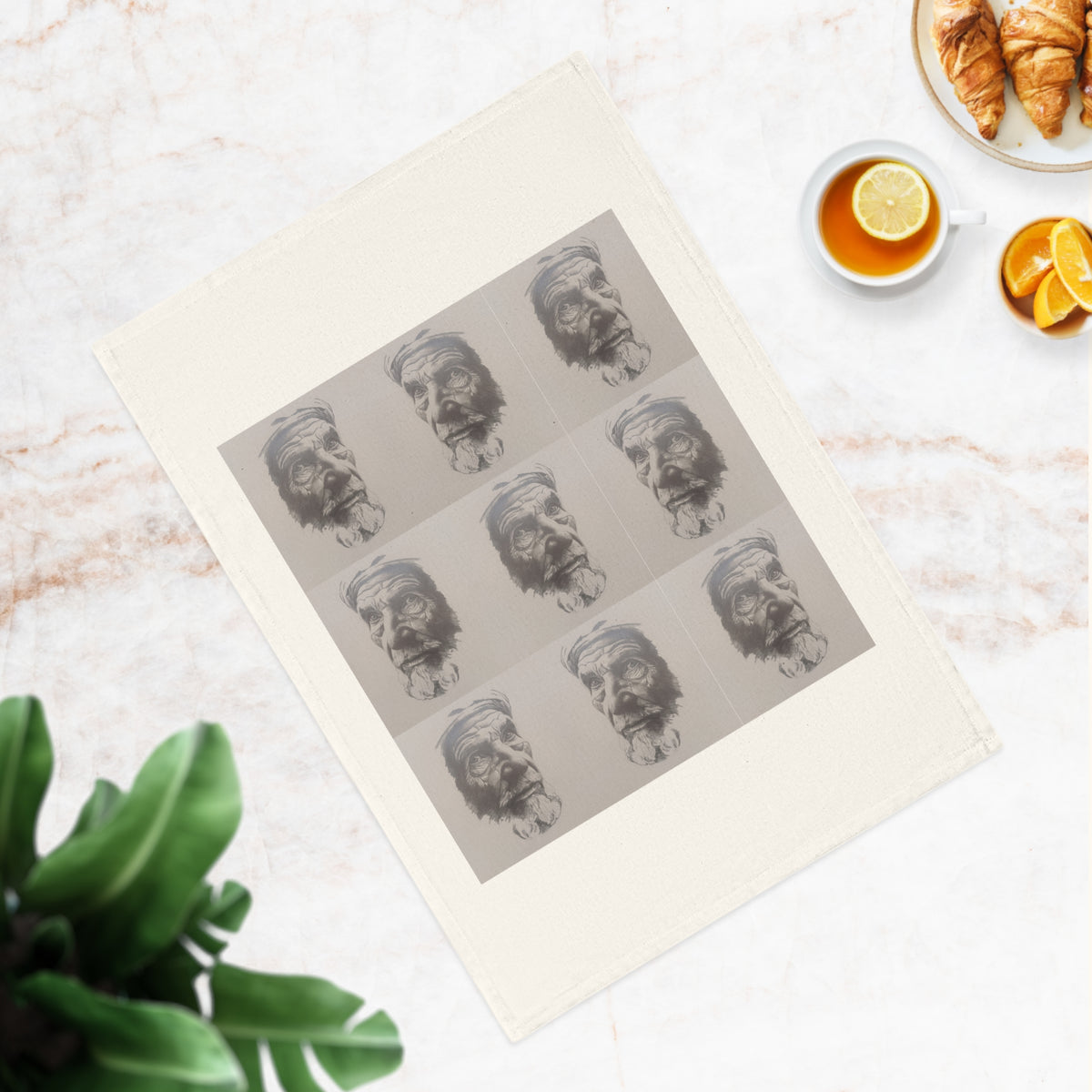 An Original JC-Portraits Drawing — Tea Towel — The Moroccan Farmer Portrait Grid