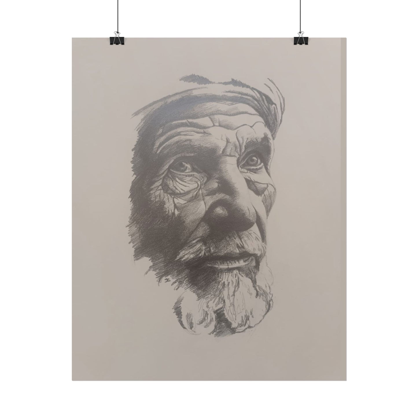 Rolled Poster – Realistic Portrait Pencil Sketch of The Moroccan Farmer | Dramatic Monochrome Wall Art