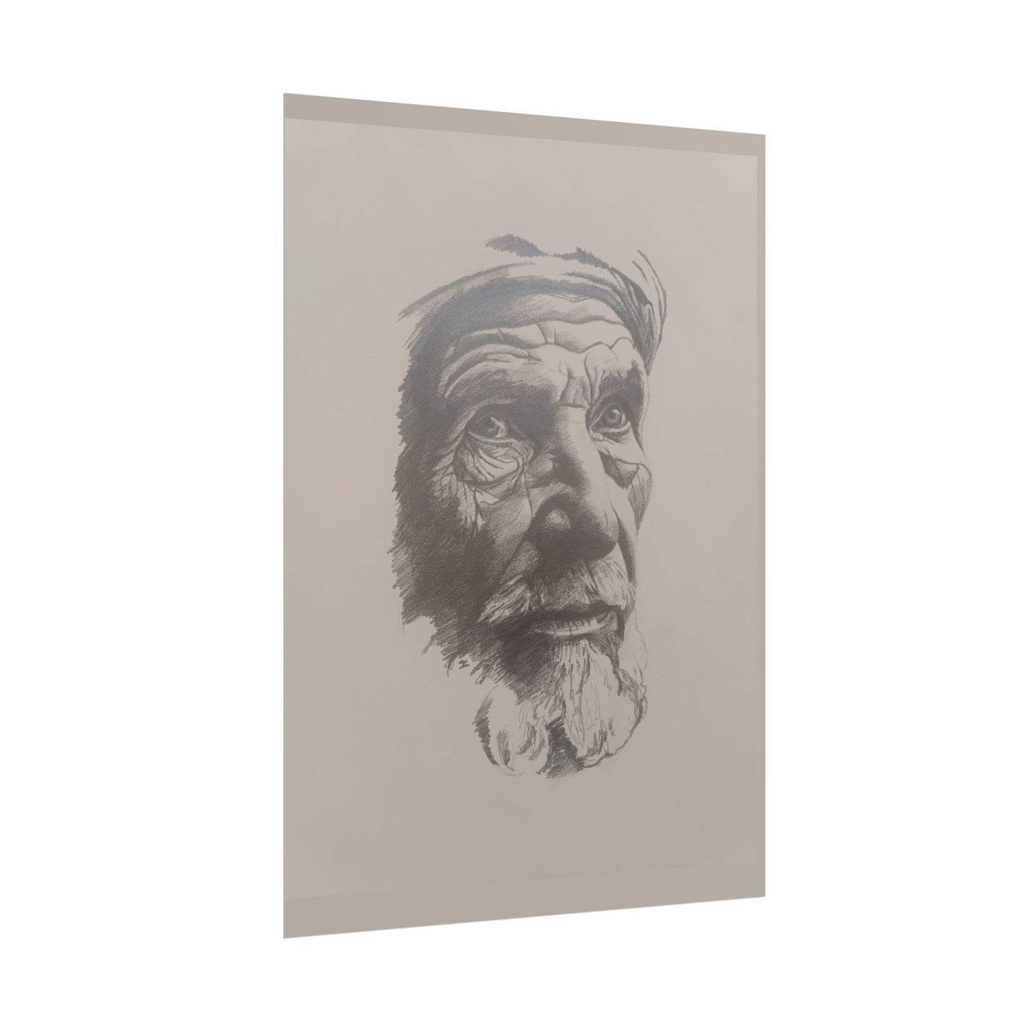 Rolled Poster – Realistic Portrait Pencil Sketch of The Moroccan Farmer | Dramatic Monochrome Wall Art