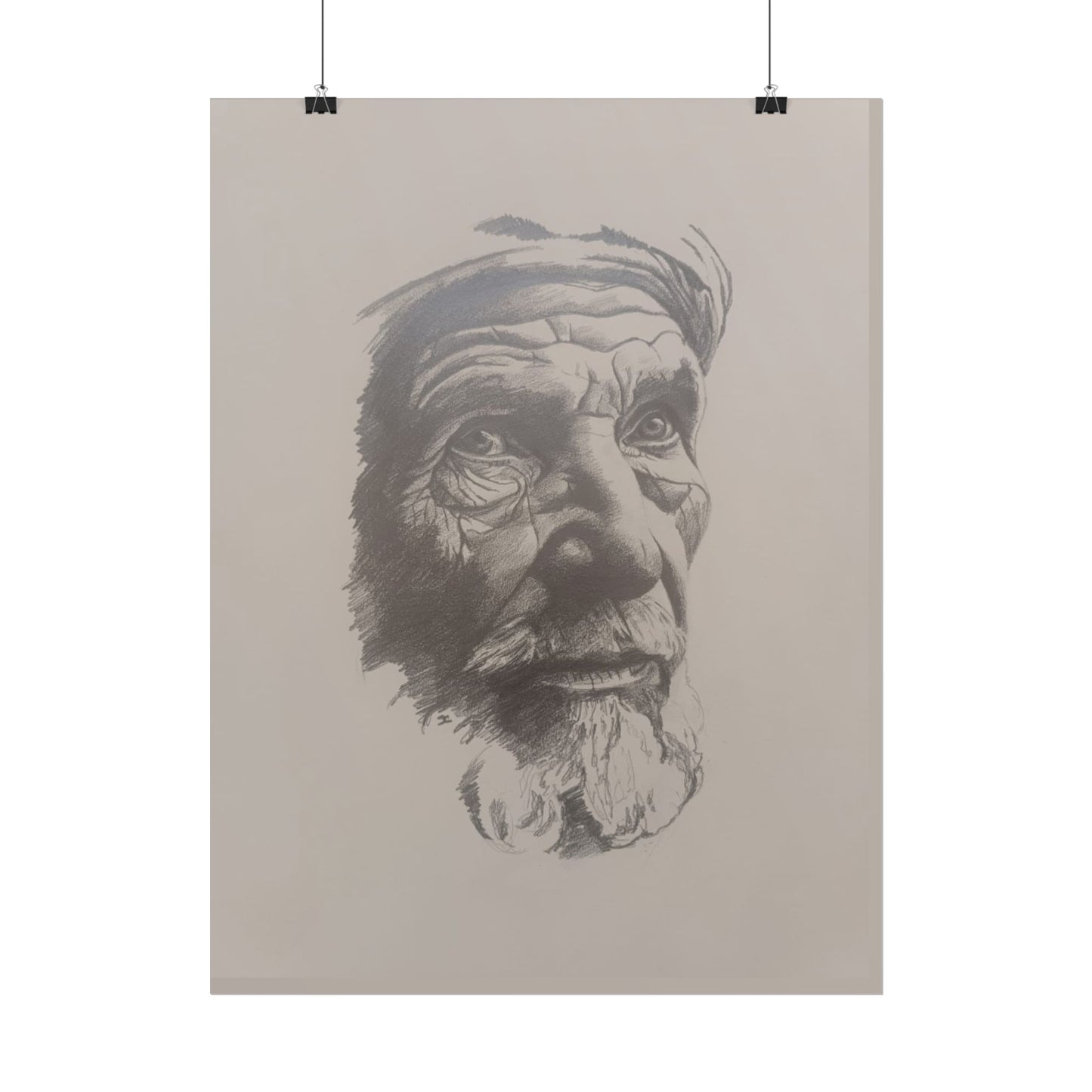 Rolled Poster – Realistic Portrait Pencil Sketch of The Moroccan Farmer | Dramatic Monochrome Wall Art