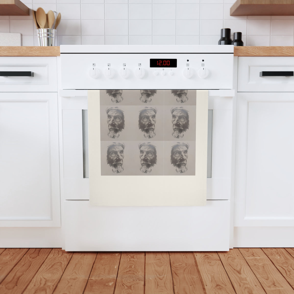 An Original JC-Portraits Drawing — Tea Towel — The Moroccan Farmer Portrait Grid