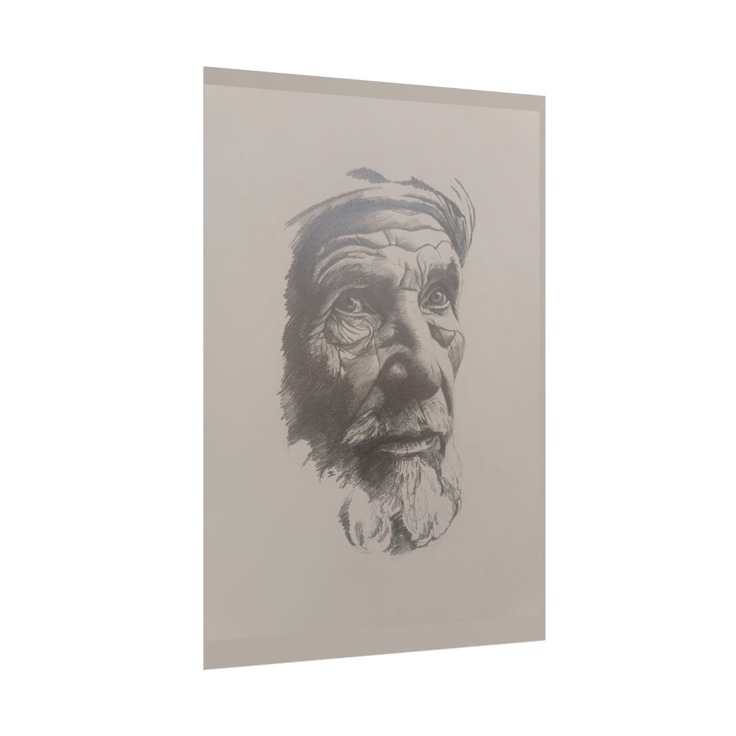 Rolled Poster – Realistic Portrait Pencil Sketch of The Moroccan Farmer | Dramatic Monochrome Wall Art
