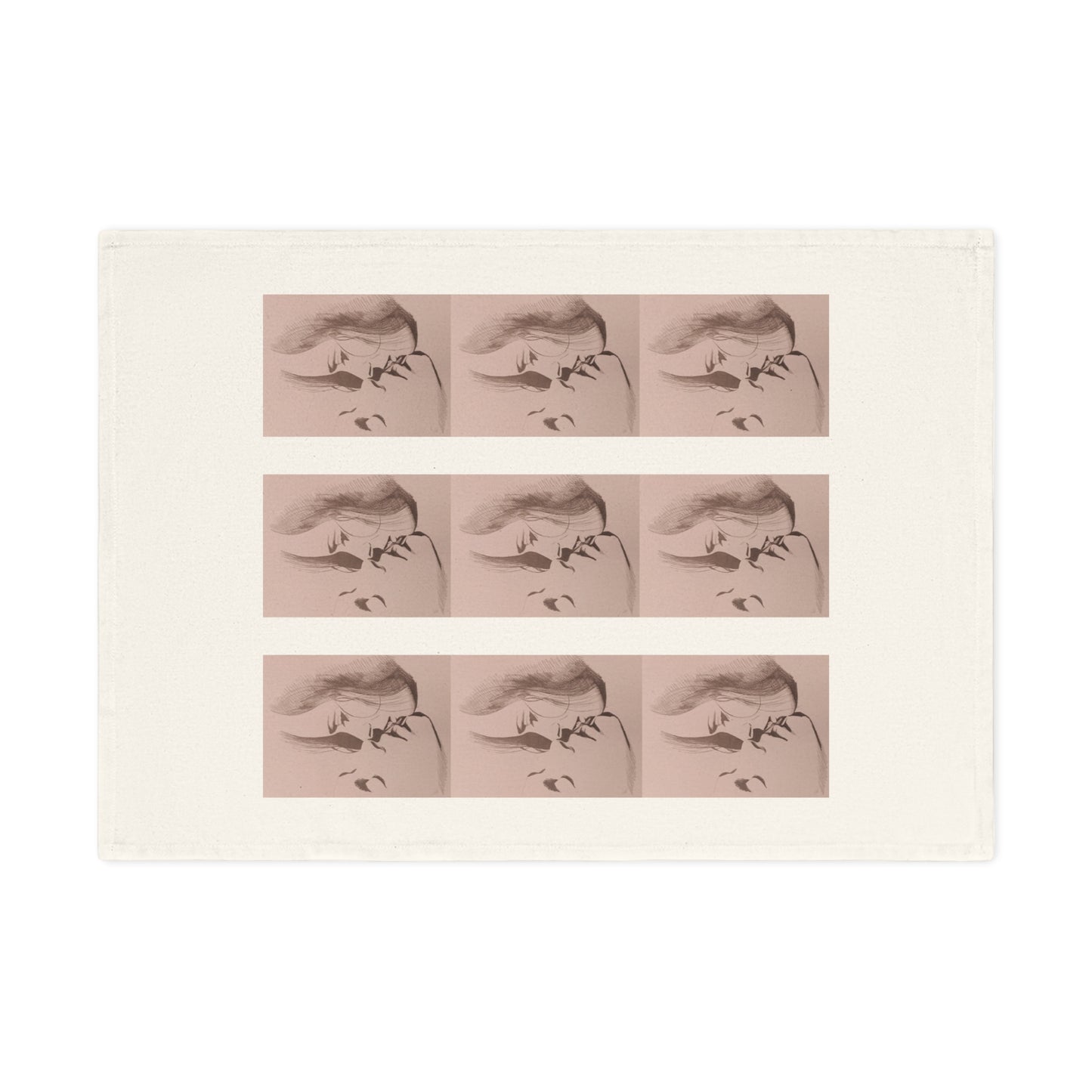 Vintage Portrait Cotton Tea Towel — Blush Repeating Face Pattern, Retro Bathroom or Kitchen Decor