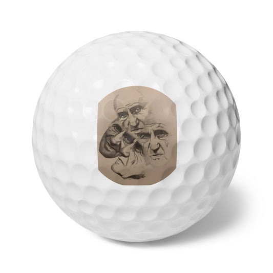 An original JC-Portraits drawing, Golf Balls, Multi Face, 6pcs