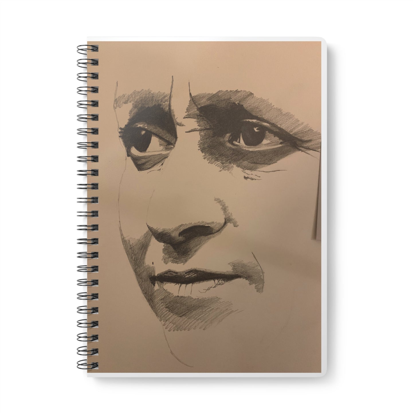 An original JC-Portraits drawing, A5 Wire-bound Notebook — I Believe - Hand-Drawn Portrait Sketch Cover — Artist Sketchbook, Lined Journal