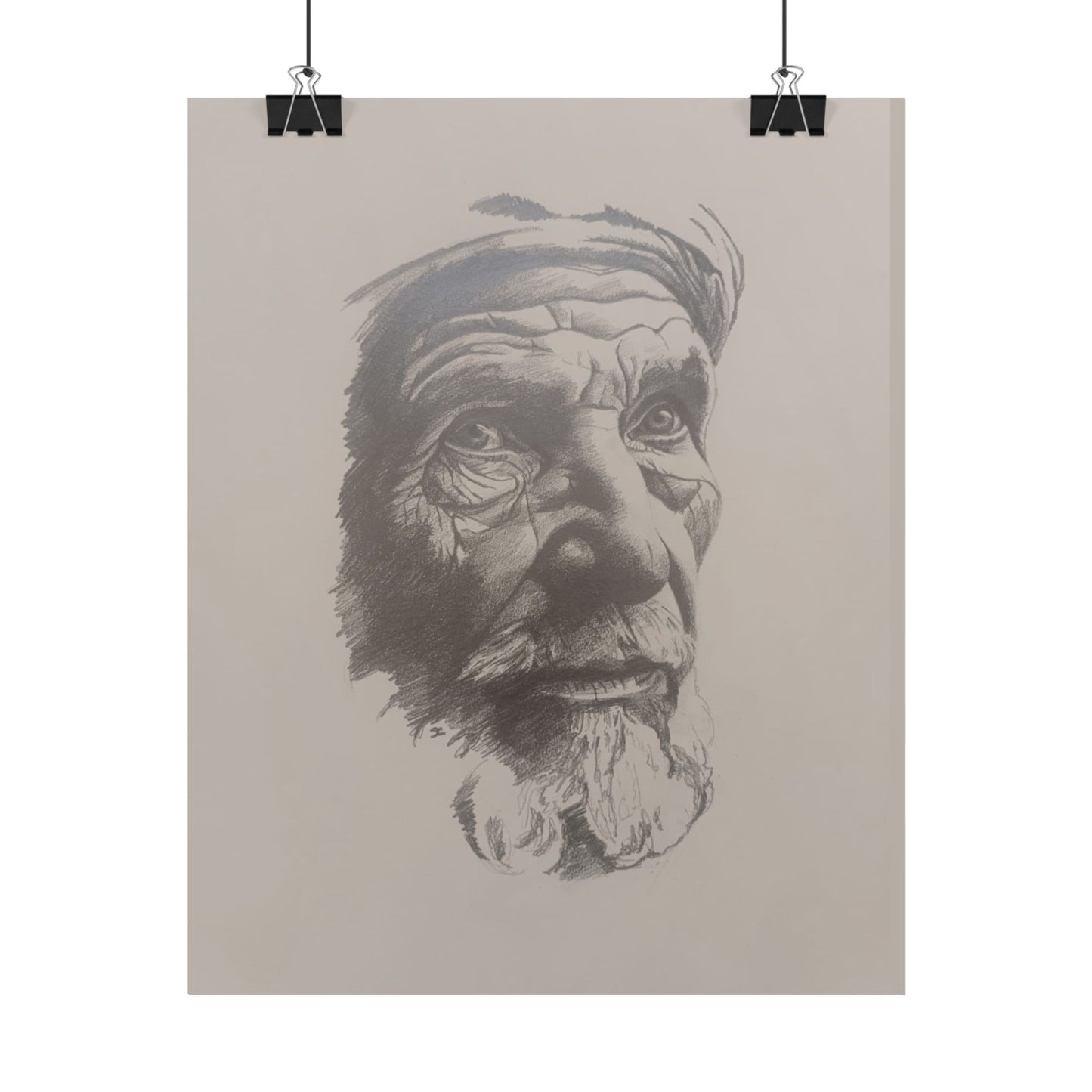 Rolled Poster – Realistic Portrait Pencil Sketch of The Moroccan Farmer | Dramatic Monochrome Wall Art