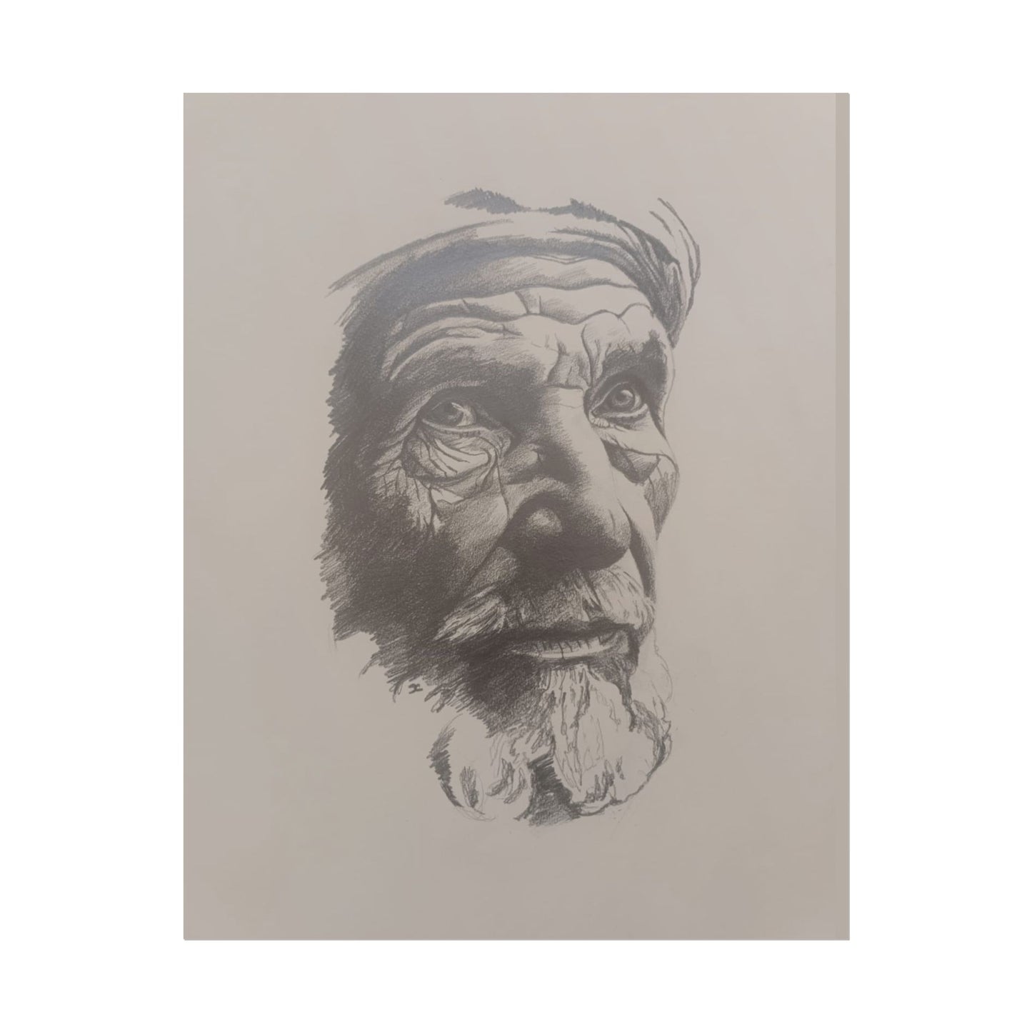 Rolled Poster – Realistic Portrait Pencil Sketch of The Moroccan Farmer | Dramatic Monochrome Wall Art