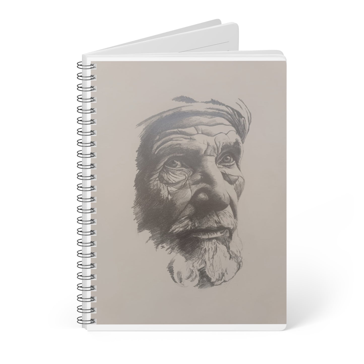 A5 Wire-bound Notebook — Moroccan Farmer - Detailed Portrait Sketch Cover, Lined Journal for Artists & Writers