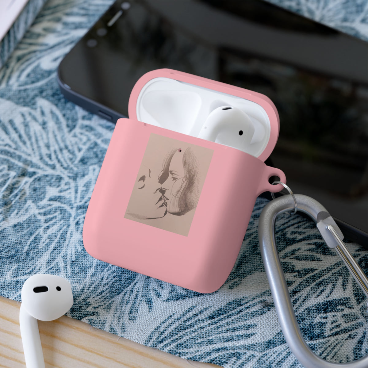 The Kiss - Artistic Portrait AirPods Case - Minimal Face Sketch & Monogram Design