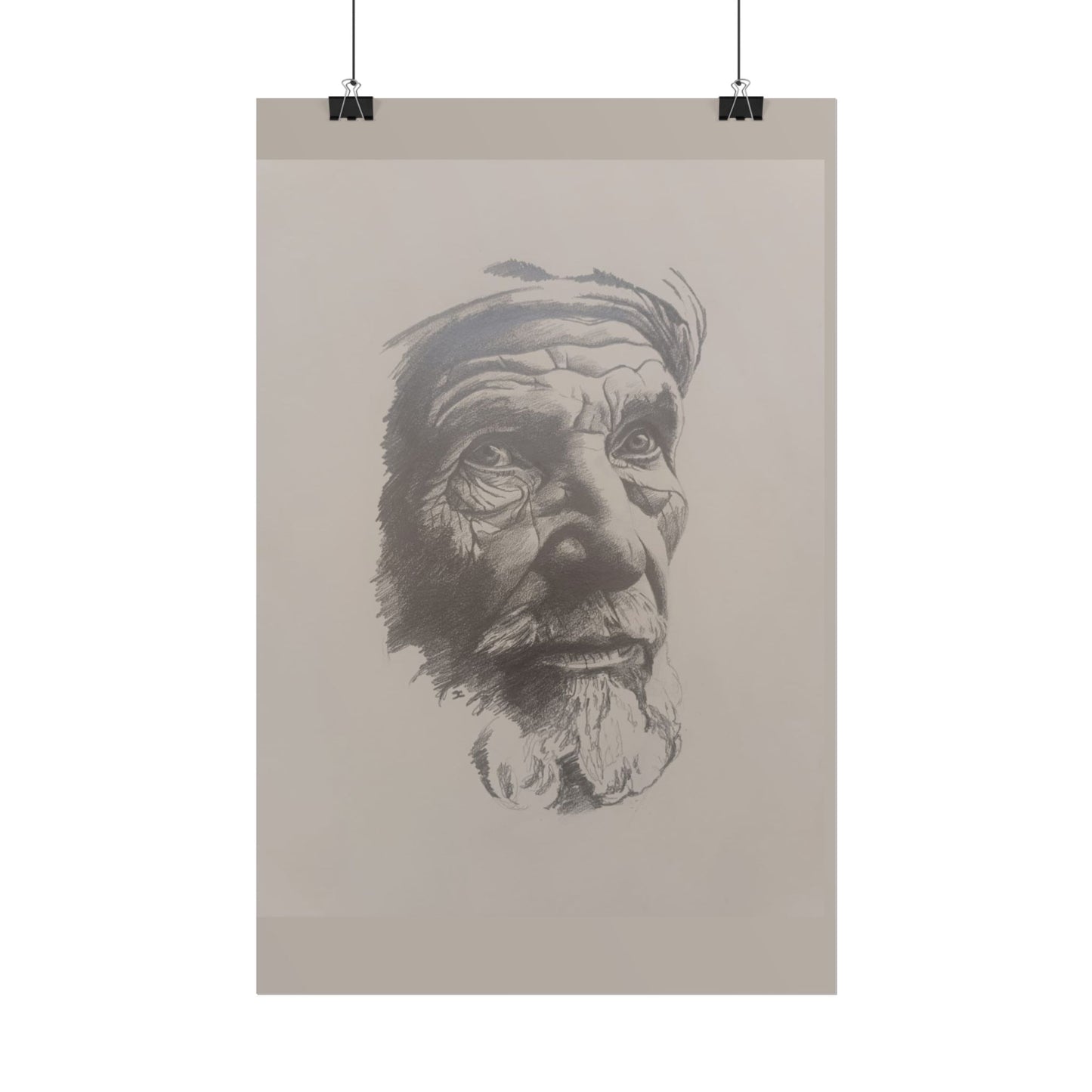 Rolled Poster – Realistic Portrait Pencil Sketch of The Moroccan Farmer | Dramatic Monochrome Wall Art
