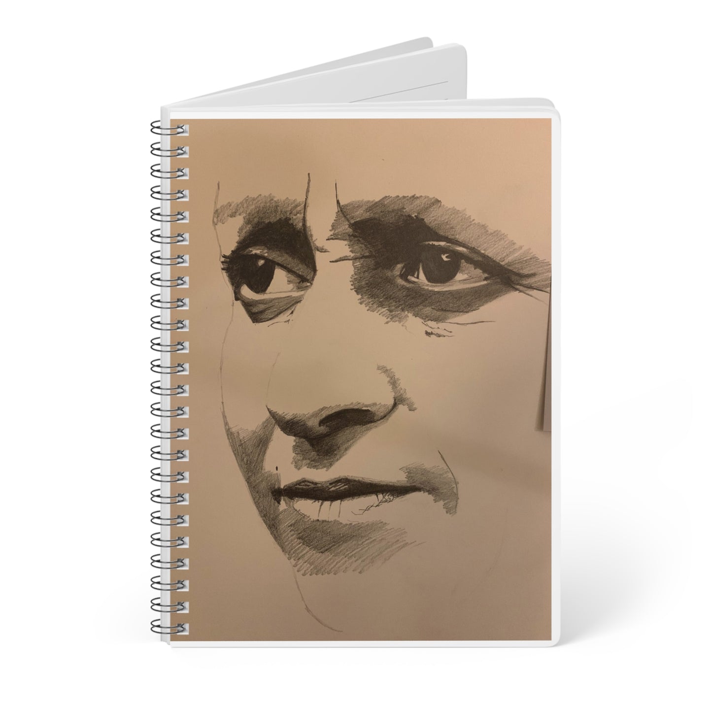 An original JC-Portraits drawing, A5 Wire-bound Notebook — I Believe - Hand-Drawn Portrait Sketch Cover — Artist Sketchbook, Lined Journal