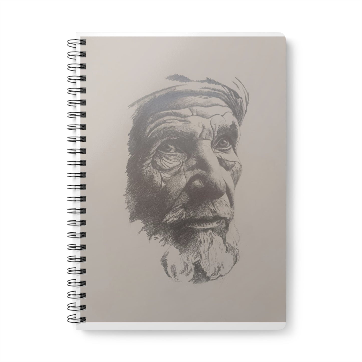 A5 Wire-bound Notebook — Moroccan Farmer - Detailed Portrait Sketch Cover, Lined Journal for Artists & Writers