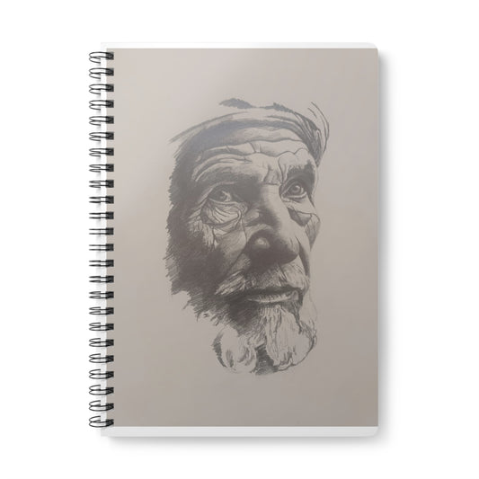 A5 Wirobound Notebook — Detailed Portrait Sketch Cover, Lined Journal for Artists & Writers