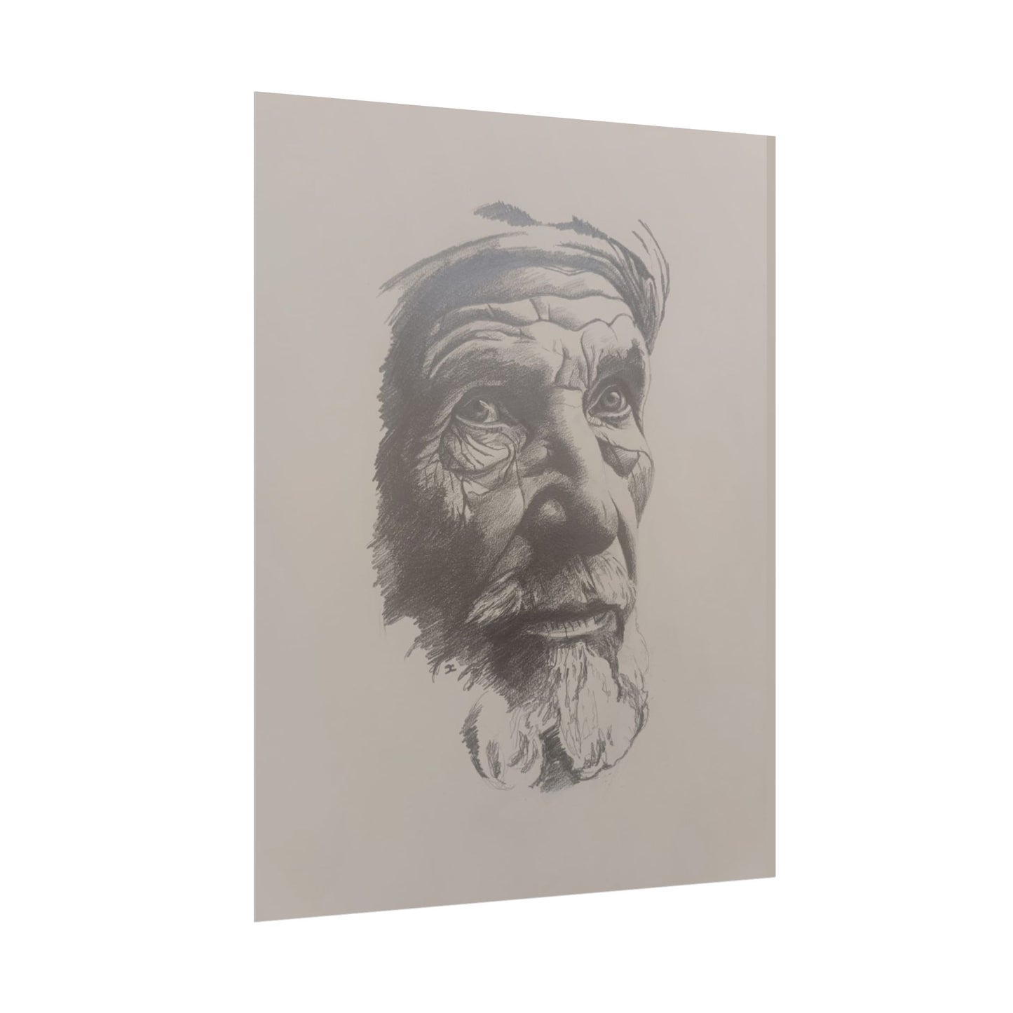 Rolled Poster – Realistic Portrait Pencil Sketch of The Moroccan Farmer | Dramatic Monochrome Wall Art