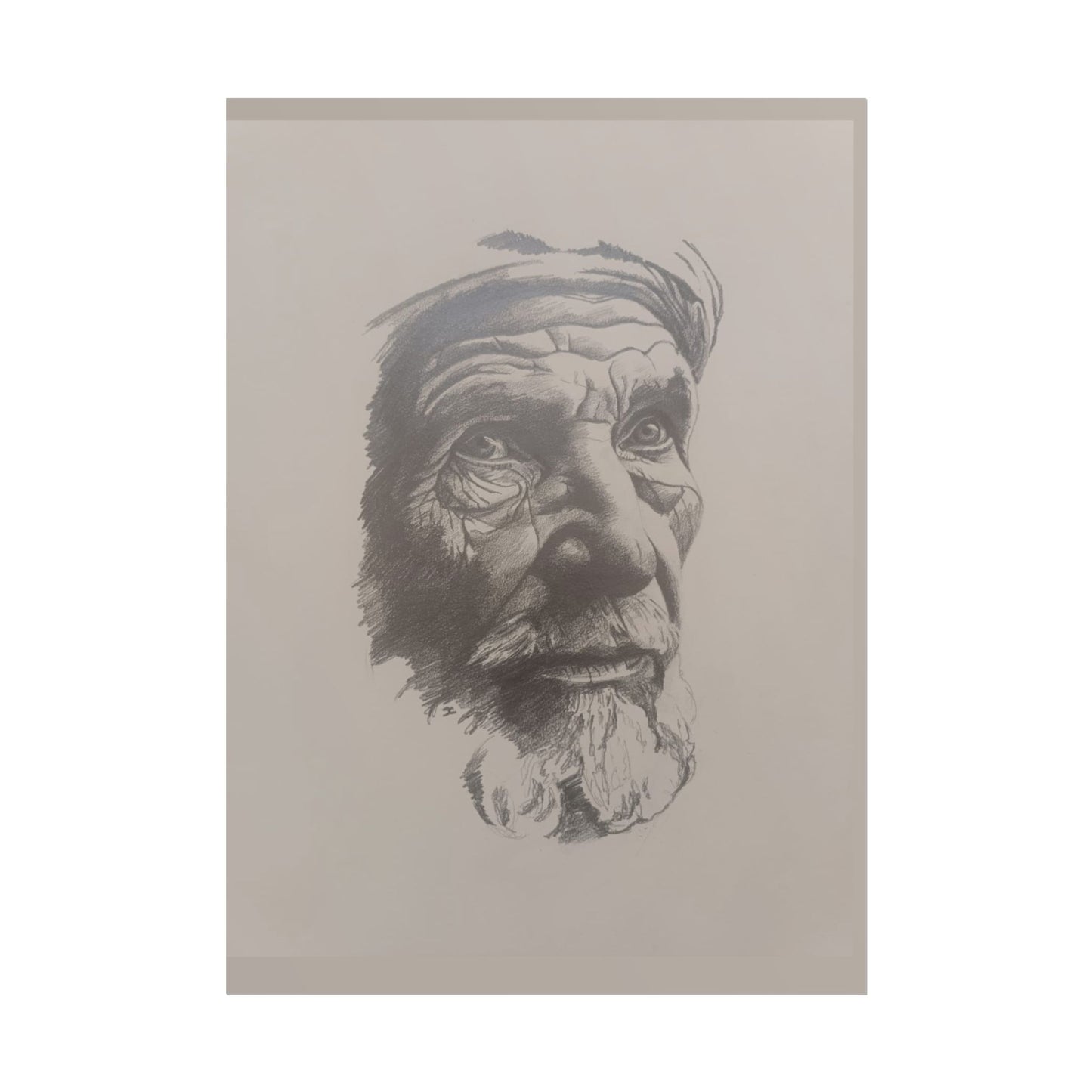 Rolled Poster – Realistic Portrait Pencil Sketch of The Moroccan Farmer | Dramatic Monochrome Wall Art
