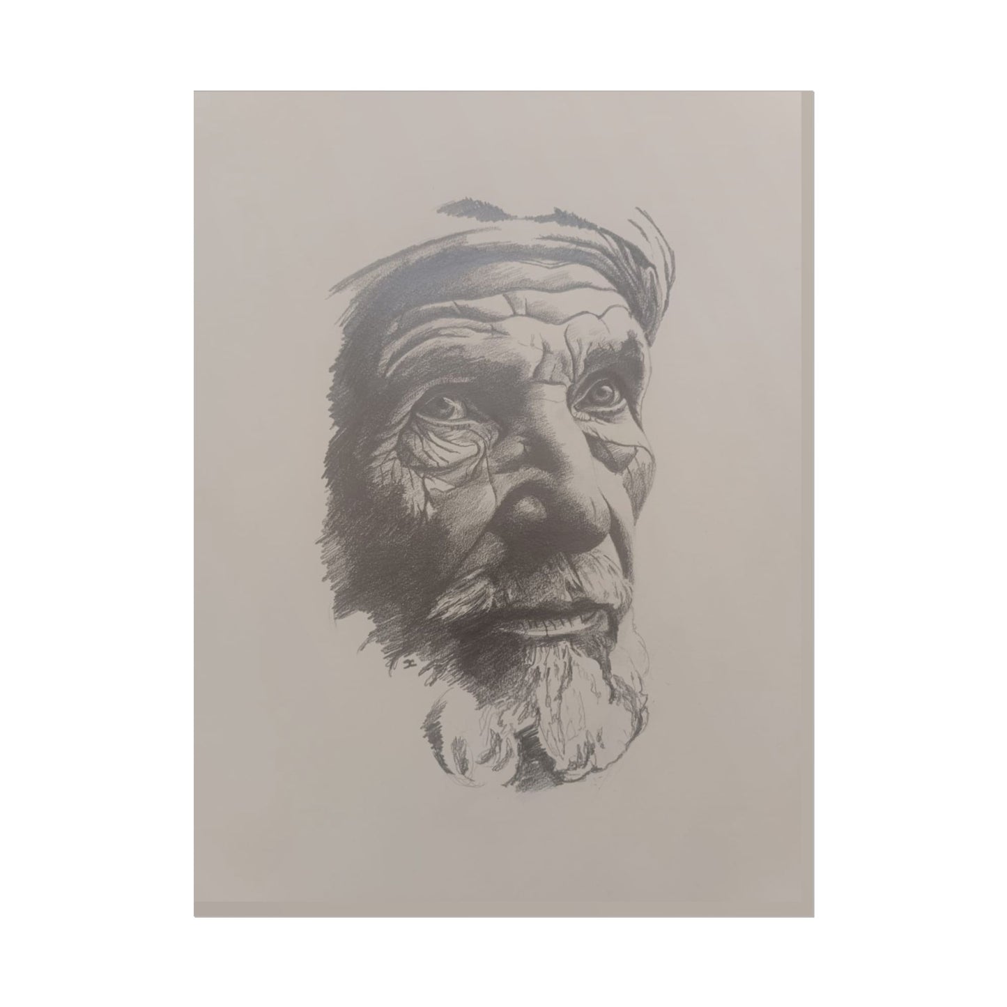 Rolled Poster – Realistic Portrait Pencil Sketch of The Moroccan Farmer | Dramatic Monochrome Wall Art
