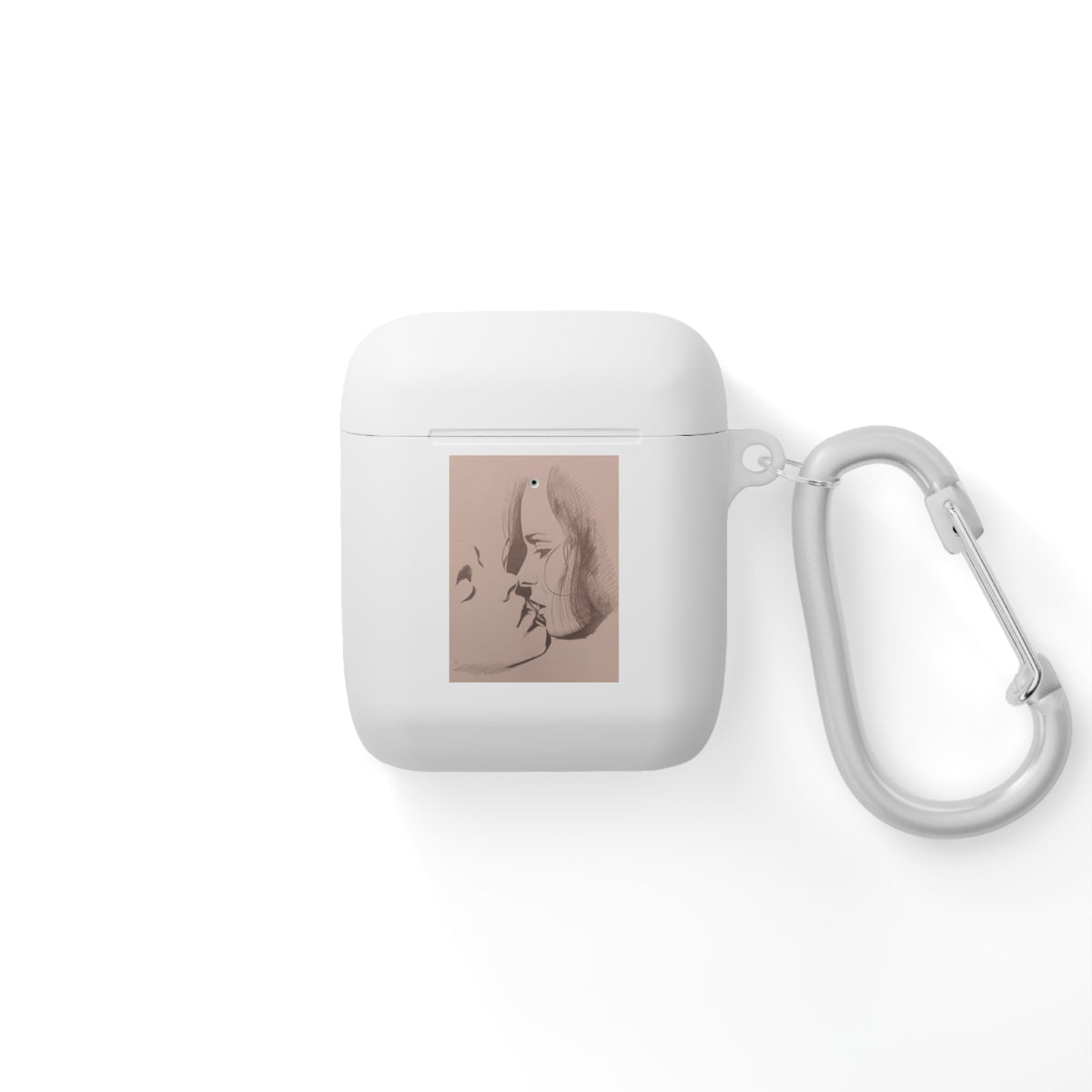 The Kiss - Artistic Portrait AirPods Case - Minimal Face Sketch & Monogram Design