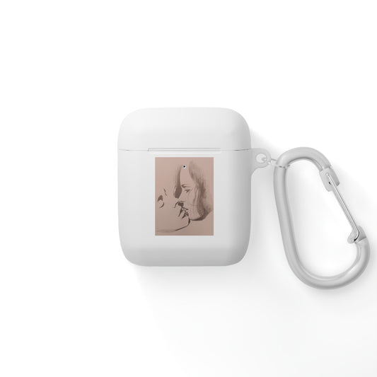 The Kiss - Artistic Portrait AirPods Case - Minimal Face Sketch & Monogram Design