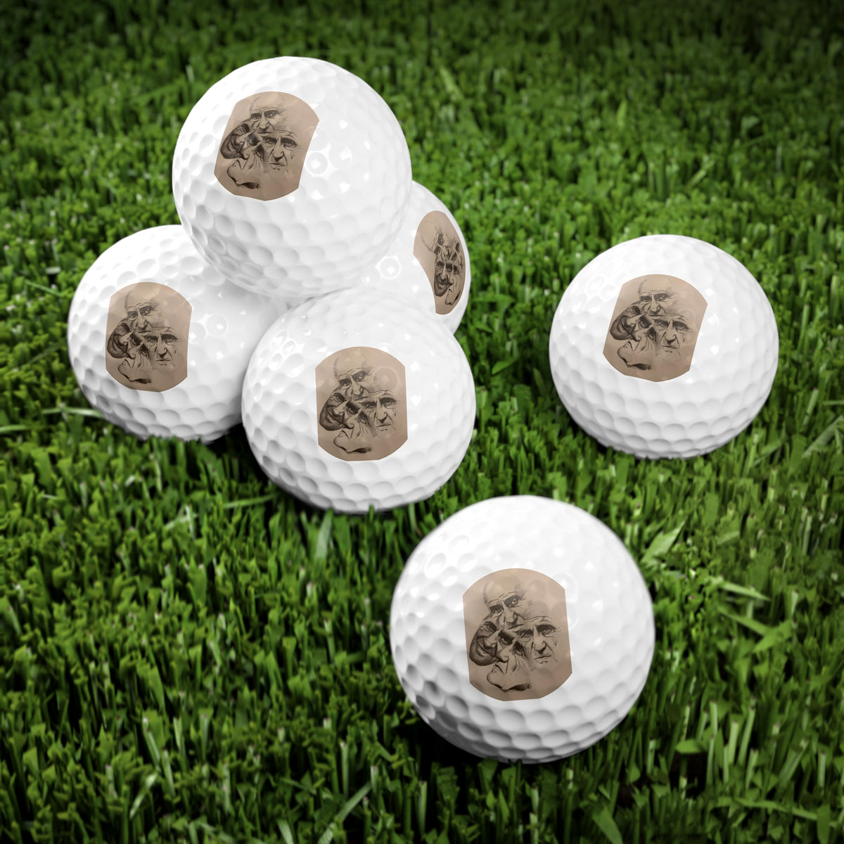 An original JC-Portraits drawing, Golf Balls, Multi Face, 6pcs