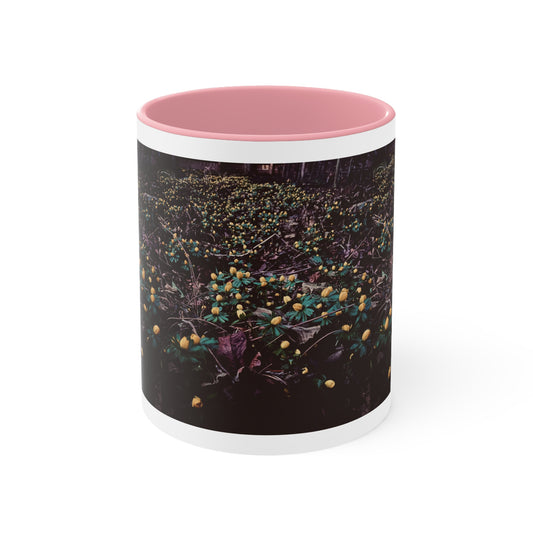 Floral Meadow Accent Mug — Dark Wildflower Print with Pink Interior