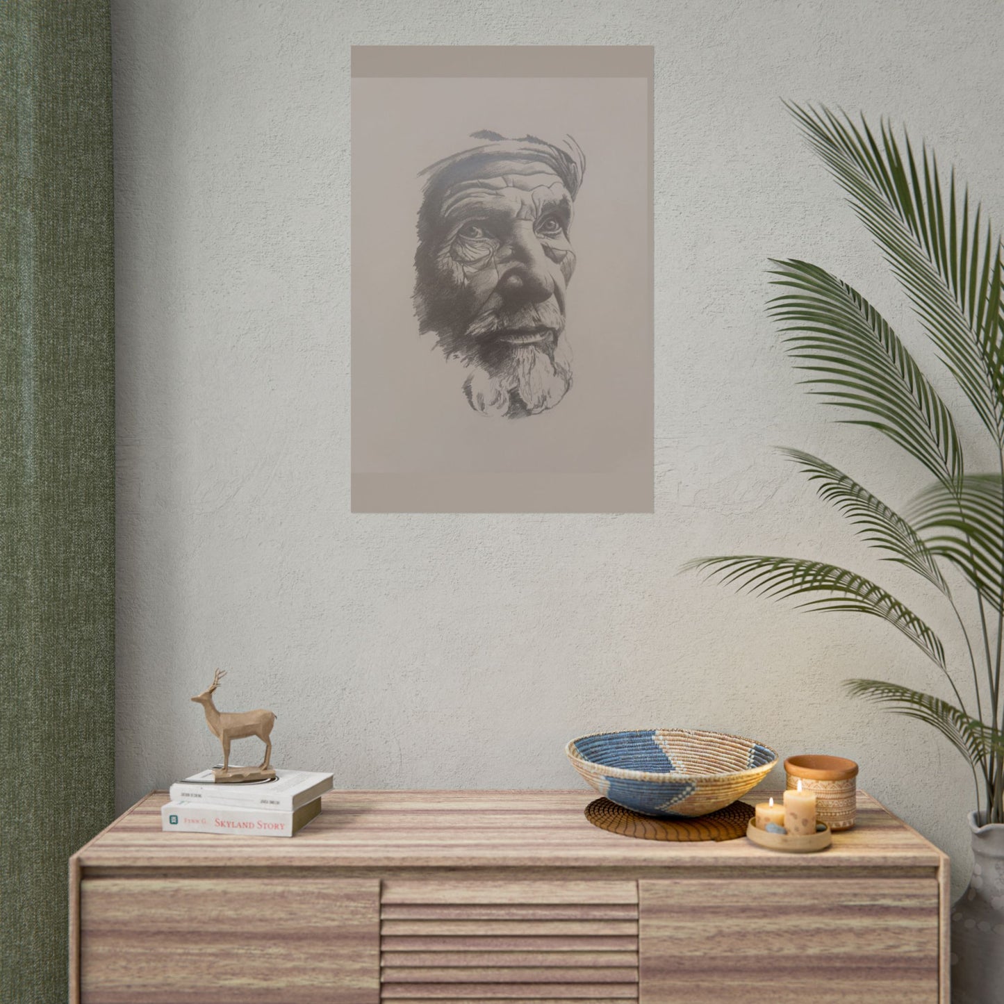 Rolled Poster – Realistic Portrait Pencil Sketch of The Moroccan Farmer | Dramatic Monochrome Wall Art