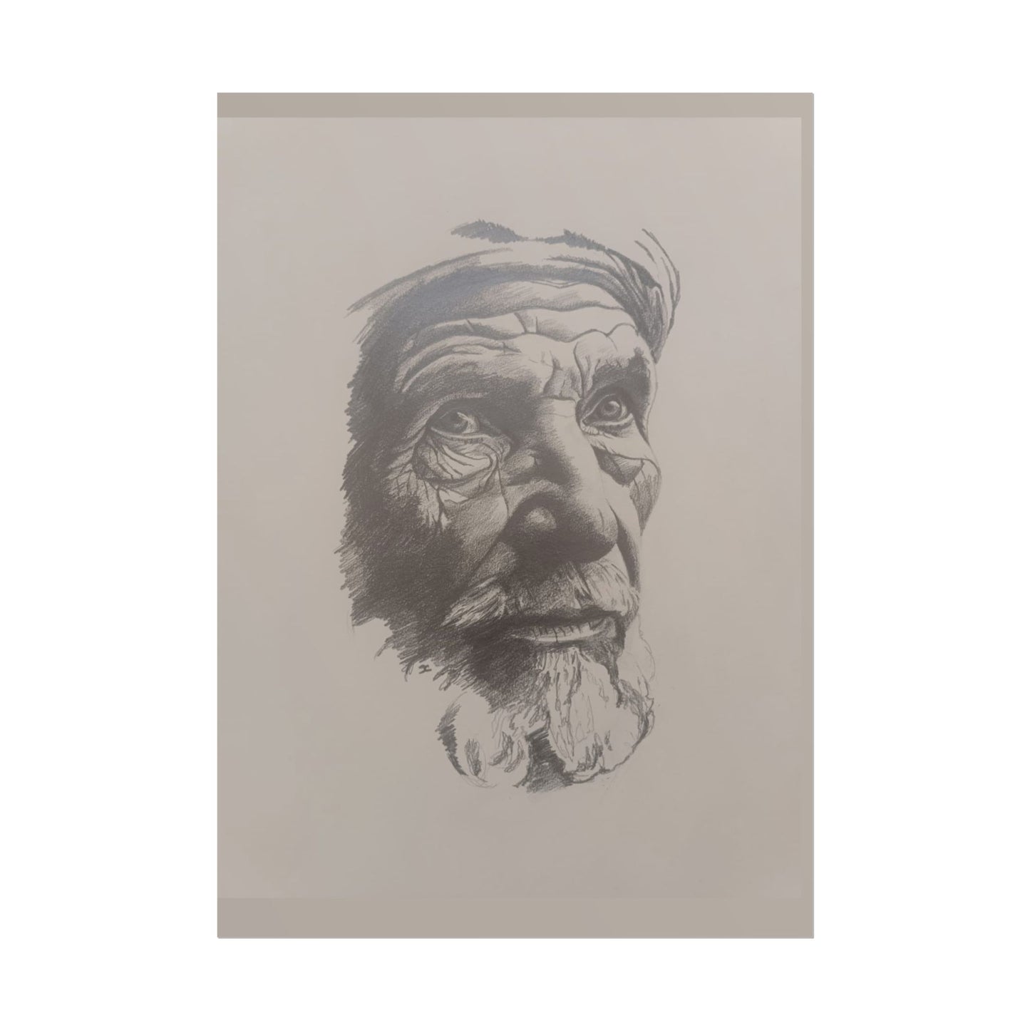 Rolled Poster – Realistic Portrait Pencil Sketch of The Moroccan Farmer | Dramatic Monochrome Wall Art